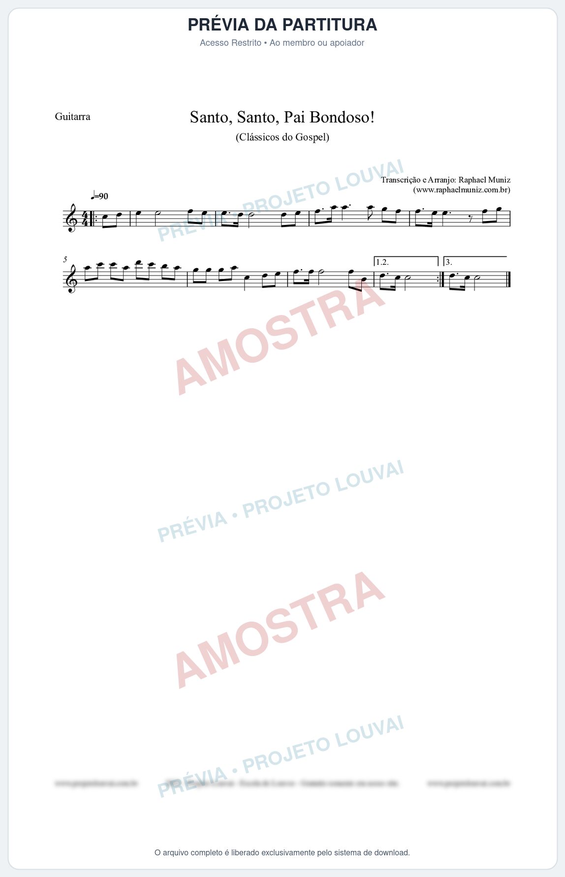 Prévia protegida da primeira página da partitura Partitura para Guitarra - Santo, Santo, Pai Bondoso! - HCC nº4 - Clássicos do Gospel