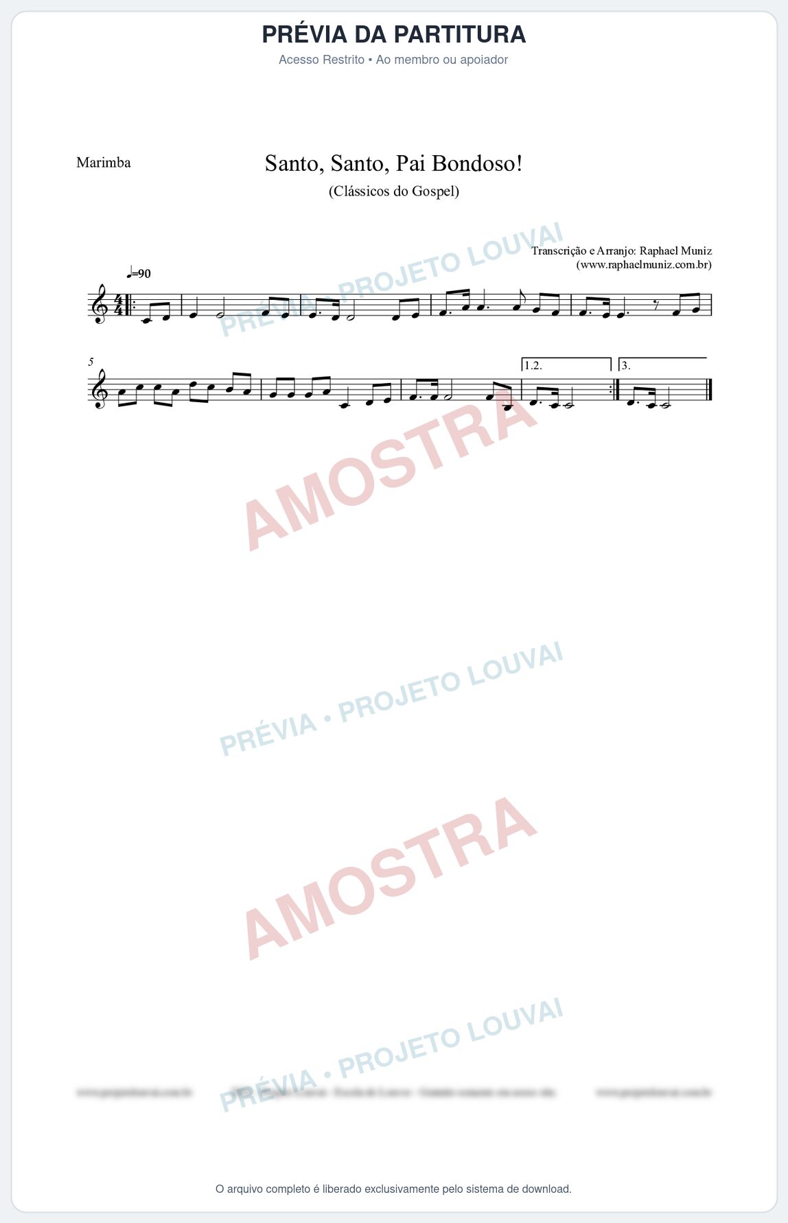 Prévia protegida da primeira página da partitura Partitura para Marimba - Santo, Santo, Pai Bondoso! - HCC nº4 - Clássicos do Gospel