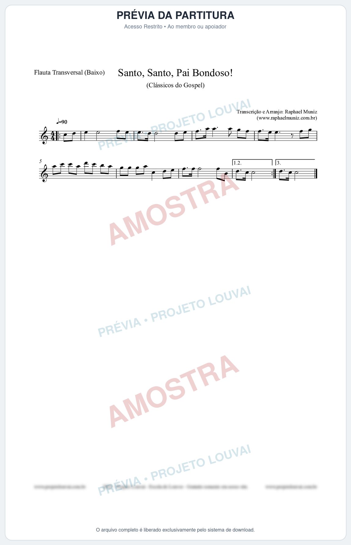 Prévia protegida da primeira página da partitura Partitura para Flauta Transversal (Baixo) - Santo, Santo, Pai Bondoso! - HCC nº4 - Clássicos do Gospel
