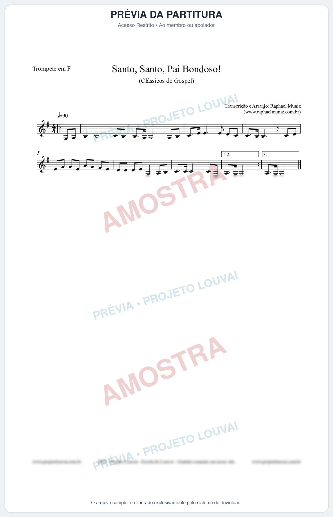 Prévia protegida da primeira página da partitura Partitura para Trompete em F - Santo, Santo, Pai Bondoso! - HCC nº4 - Clássicos do Gospel