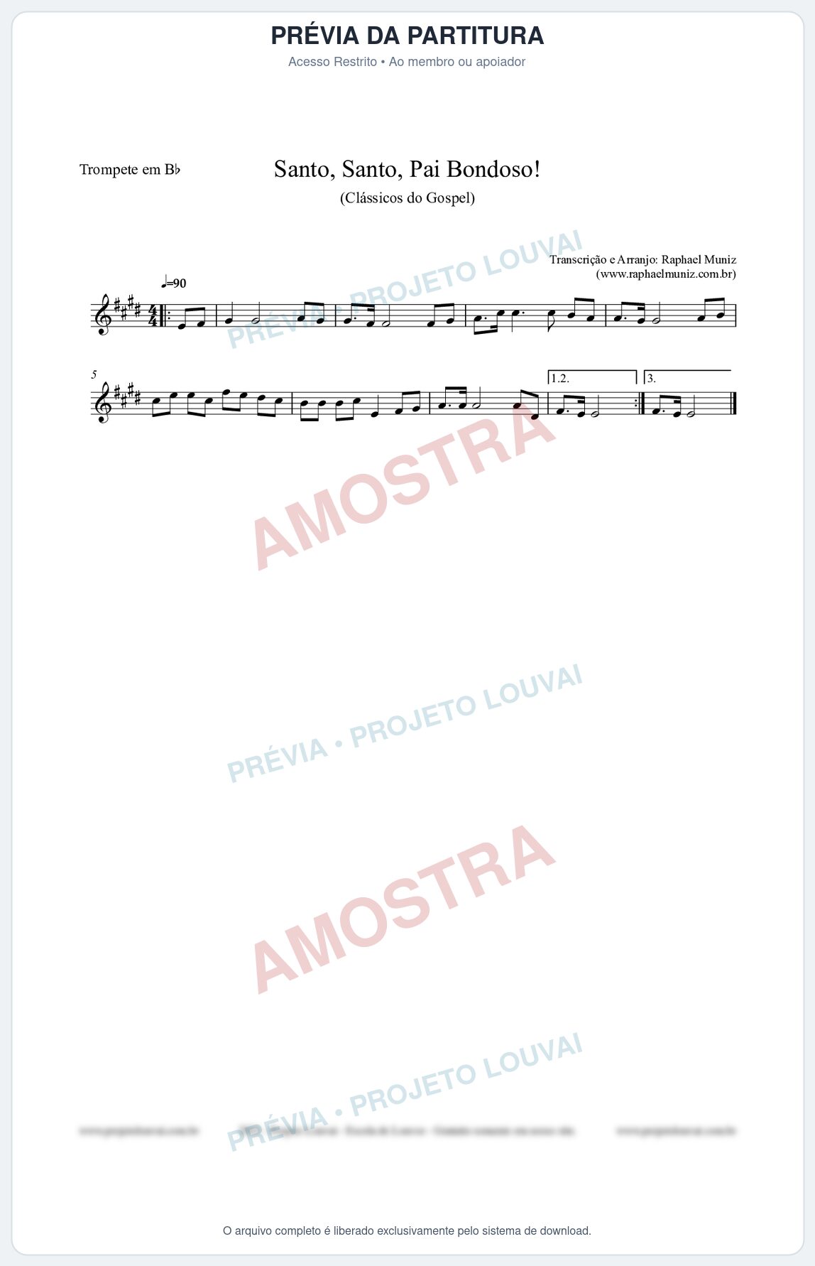 Prévia protegida da primeira página da partitura Partitura para Trompete em Bb - Santo, Santo, Pai Bondoso! - HCC nº4 - Clássicos do Gospel