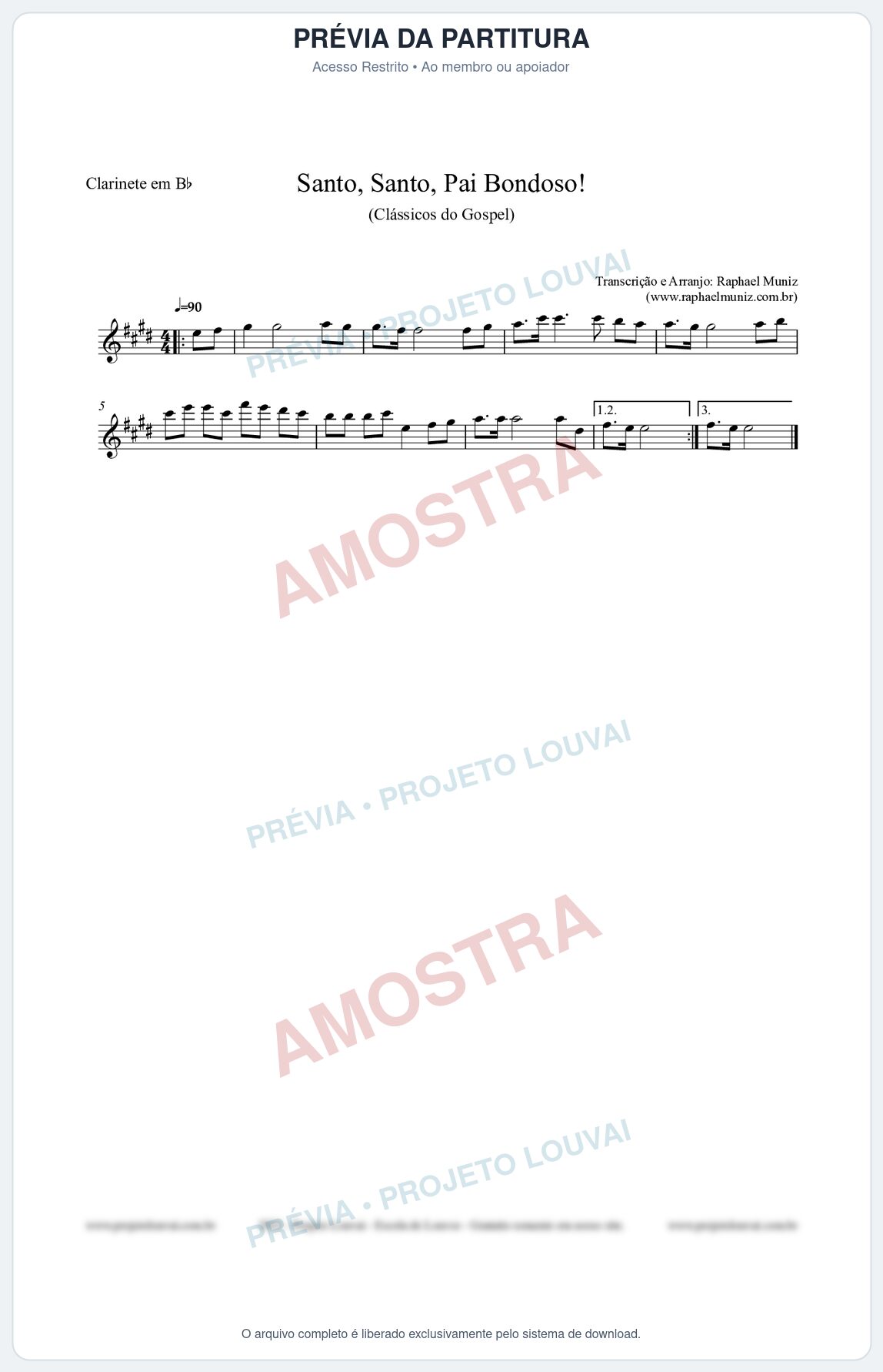 Prévia protegida da primeira página da partitura Partitura para Clarinete em Bb - Santo, Santo, Pai Bondoso! - HCC nº4 - Clássicos do Gospel