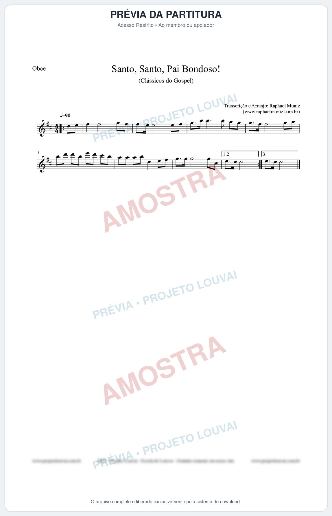 Prévia protegida da primeira página da partitura Partitura para Oboé - Santo, Santo, Pai Bondoso! - HCC nº4 - Clássicos do Gospel