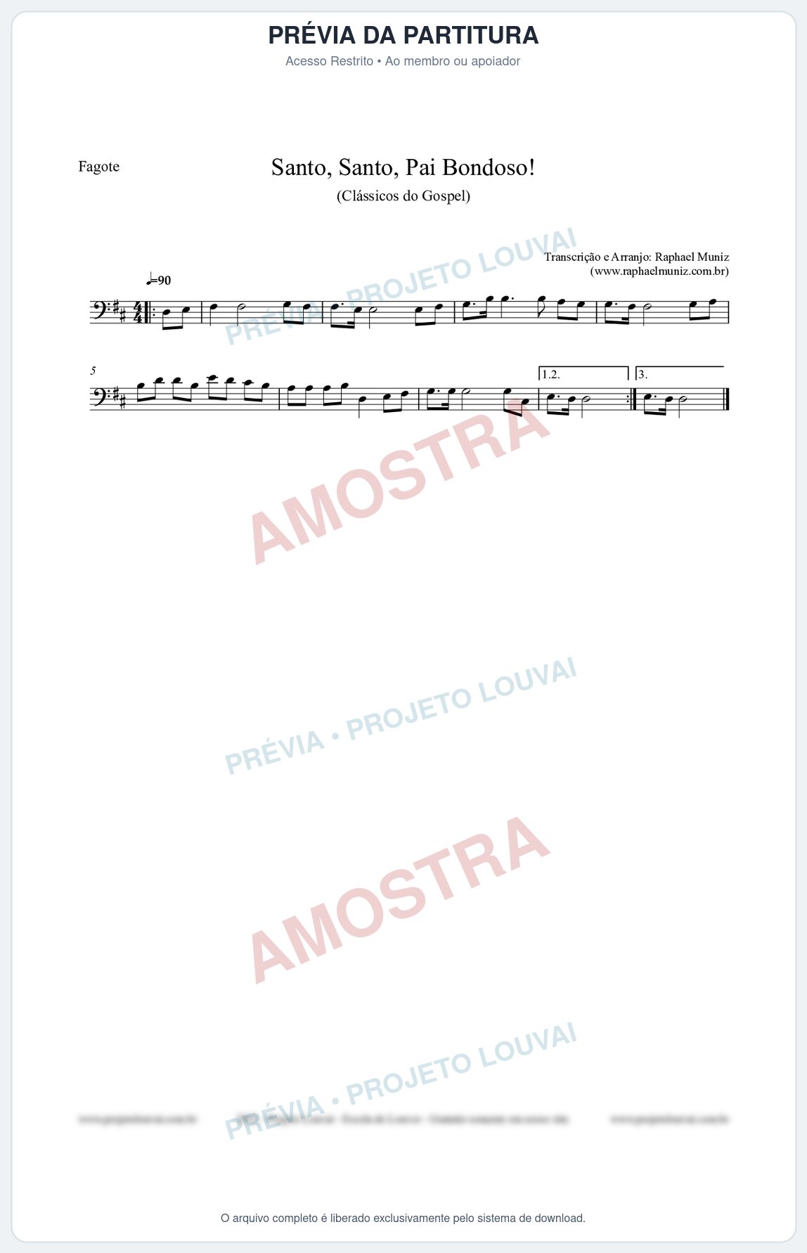 Prévia protegida da primeira página da partitura Partitura para Fagote - Santo, Santo, Pai Bondoso! - HCC nº4 - Clássicos do Gospel