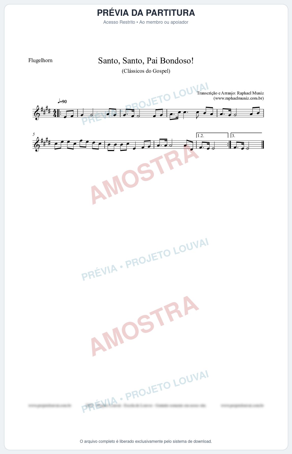 Prévia protegida da primeira página da partitura Partitura para Flugelhorn - Santo, Santo, Pai Bondoso! - HCC nº4 - Clássicos do Gospel