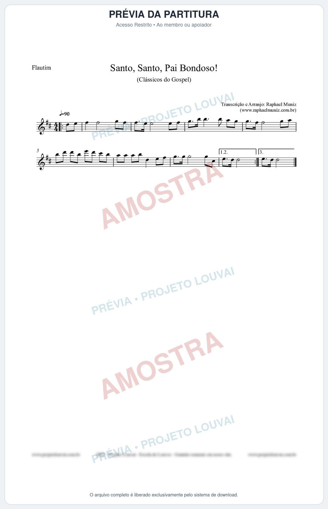 Prévia protegida da primeira página da partitura Partitura para Flautim - Santo, Santo, Pai Bondoso! - HCC nº4 - Clássicos do Gospel