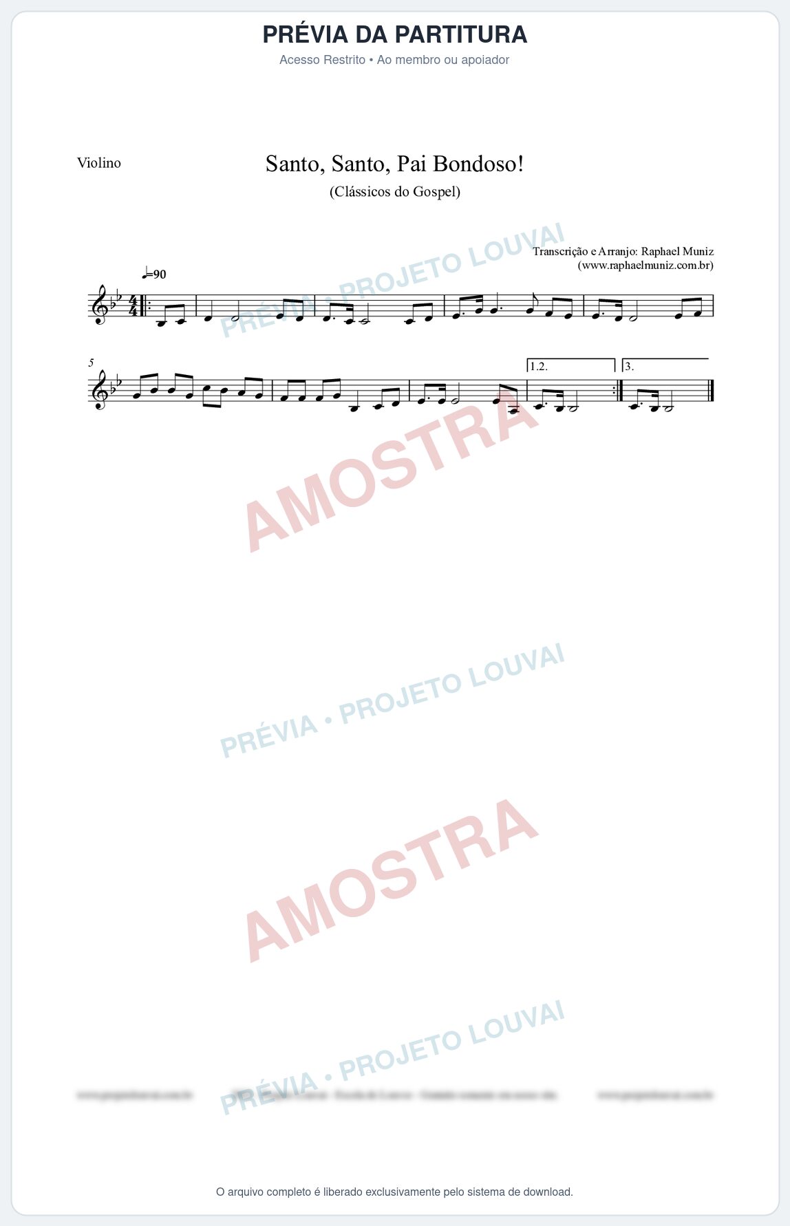 Prévia protegida da primeira página da partitura Partitura para Violino - Santo, Santo, Pai Bondoso! - HCC nº4 - Clássicos do Gospel