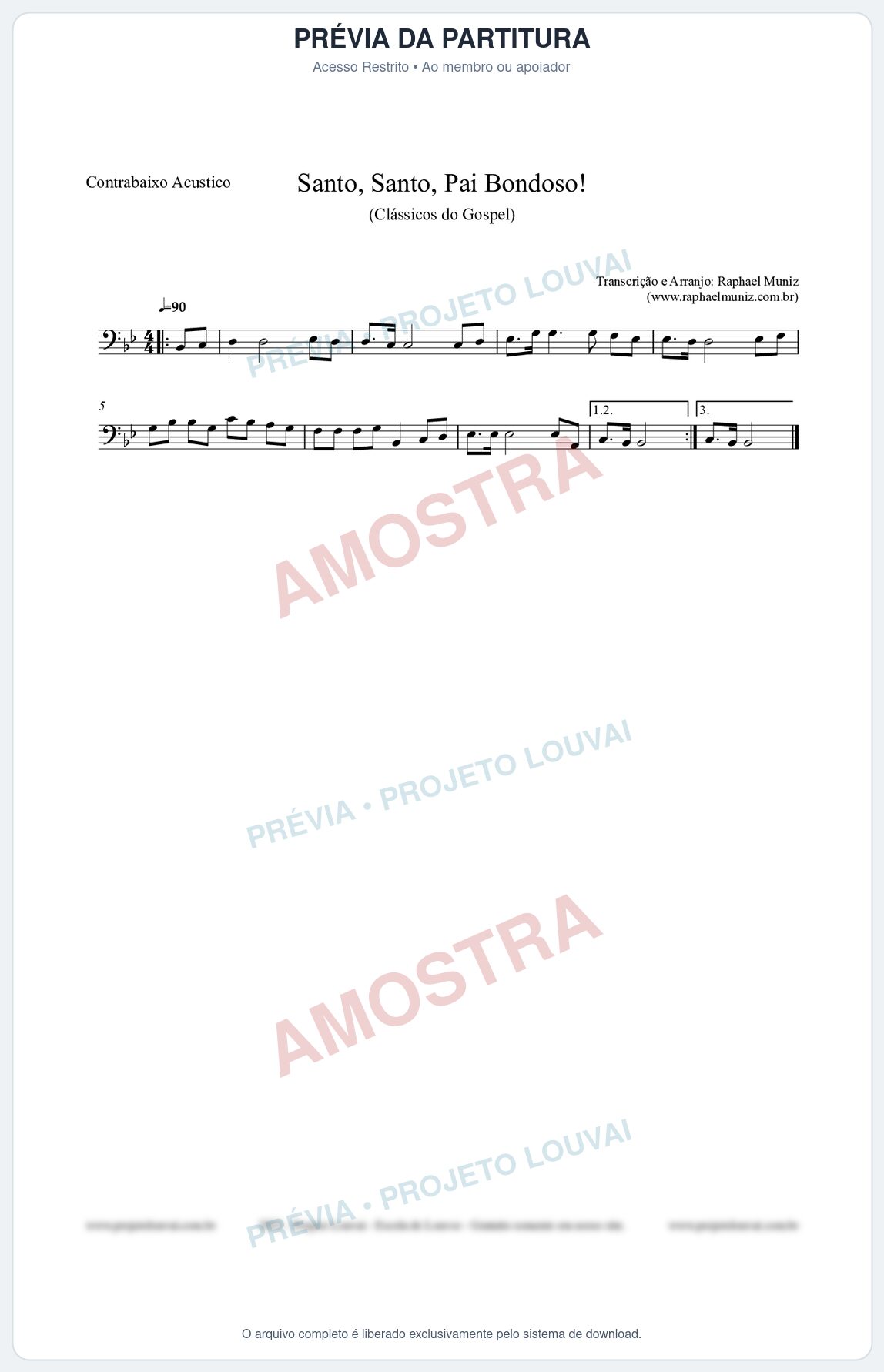 Prévia protegida da primeira página da partitura Partitura para Contrabaixo Acústico - Santo, Santo, Pai Bondoso! - HCC nº4 - Clássicos do Gospel