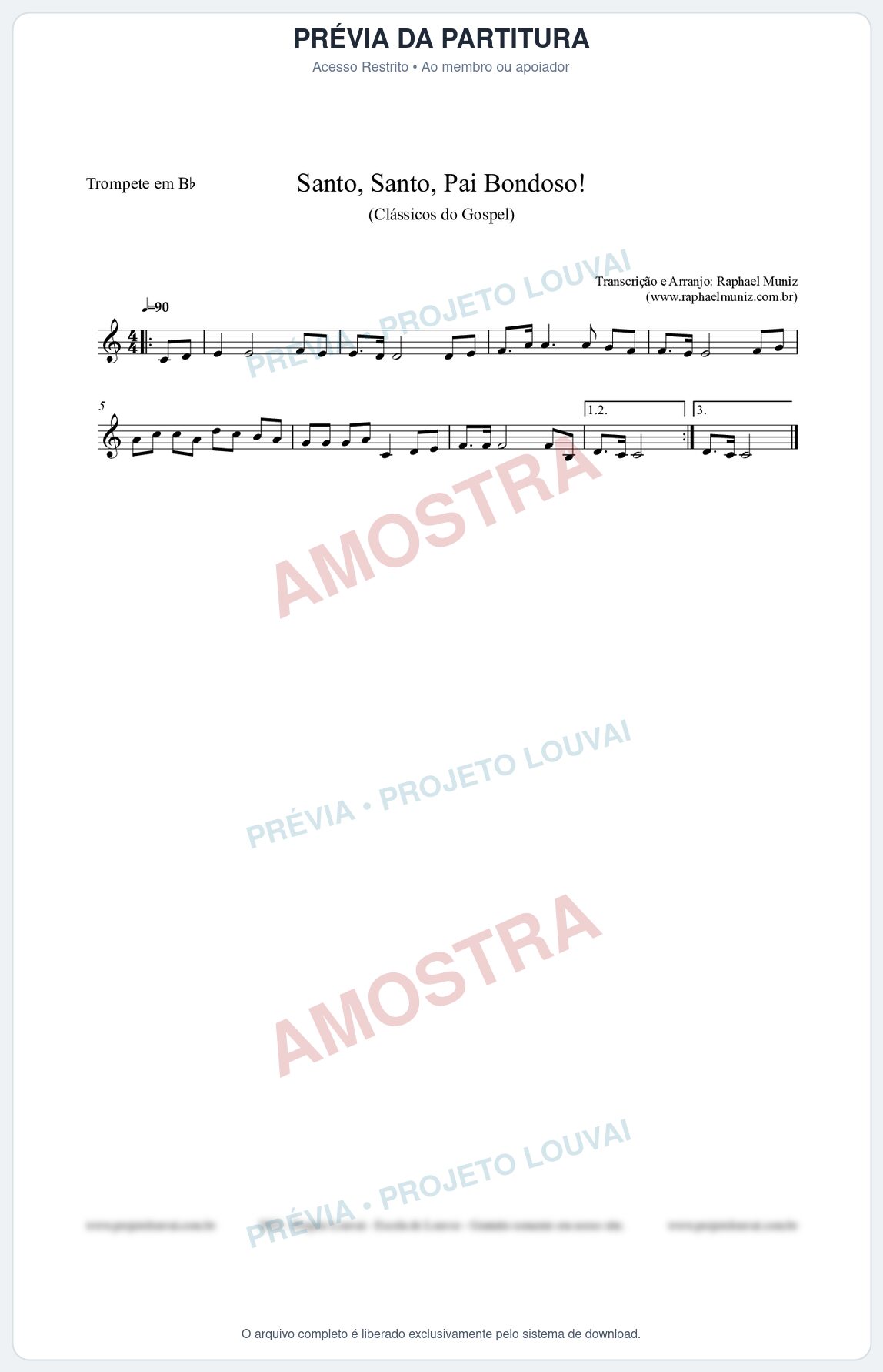 Prévia protegida da primeira página da partitura Partitura para Trompete em Bb - Santo, Santo, Pai Bondoso! - HCC nº4 - Clássicos do Gospel