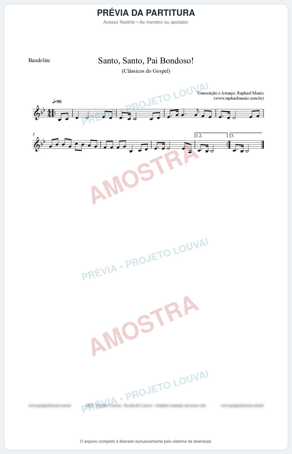 Prévia protegida da primeira página da partitura Partitura para Bandolim - Santo, Santo, Pai Bondoso! - HCC nº4 - Clássicos do Gospel