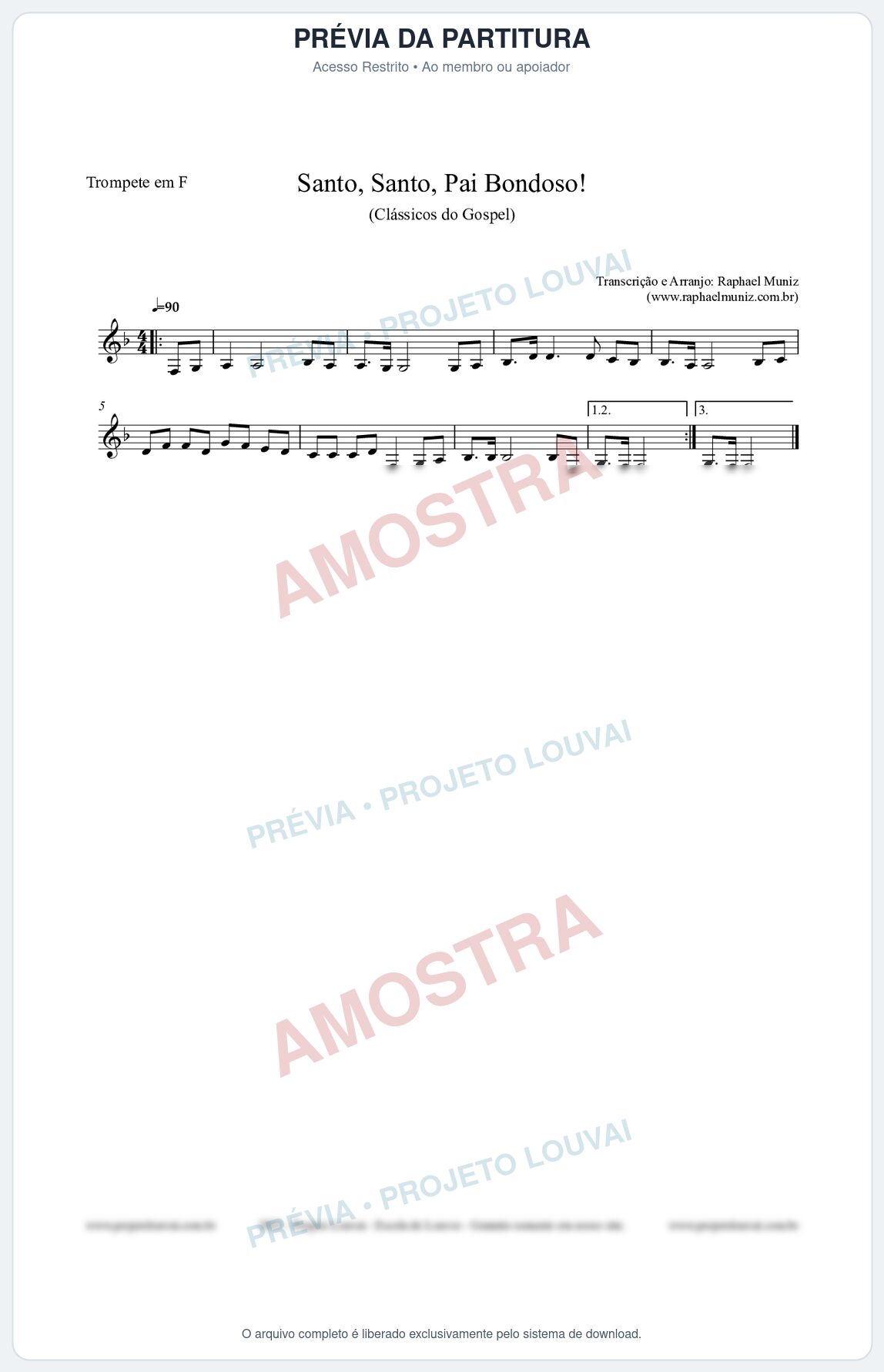 Prévia protegida da primeira página da partitura Partitura para Trompete em F - Santo, Santo, Pai Bondoso! - HCC nº4 - Clássicos do Gospel