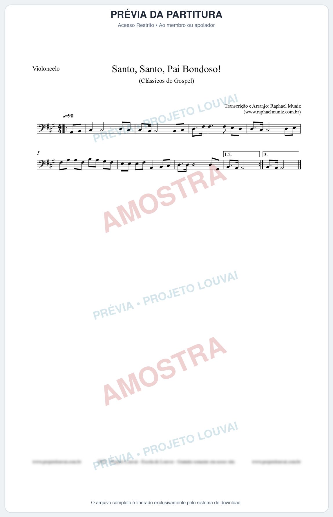 Prévia protegida da primeira página da partitura Partitura para Violoncelo - Santo, Santo, Pai Bondoso! - HCC nº4 - Clássicos do Gospel