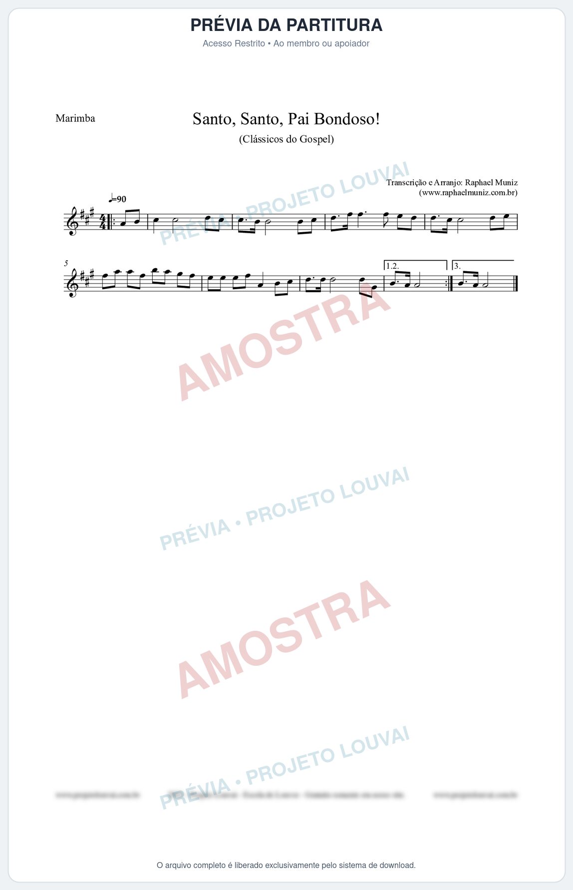 Prévia protegida da primeira página da partitura Partitura para Marimba - Santo, Santo, Pai Bondoso! - HCC nº4 - Clássicos do Gospel