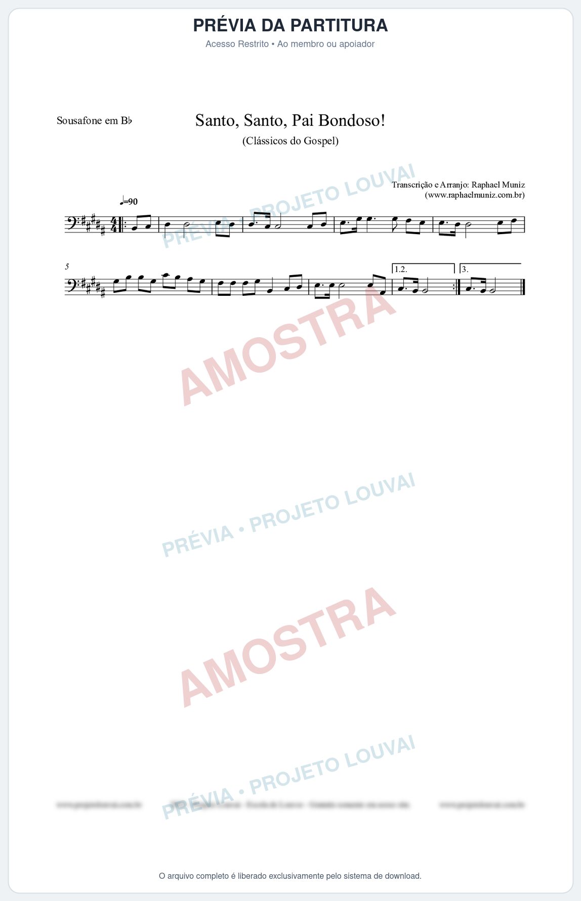Prévia protegida da primeira página da partitura Partitura para Sousafone em Bb - Santo, Santo, Pai Bondoso! - HCC nº4 - Clássicos do Gospel