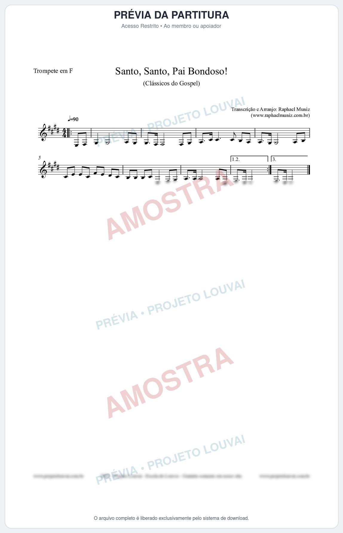 Prévia protegida da primeira página da partitura Partitura para Trompete em F - Santo, Santo, Pai Bondoso! - HCC nº4 - Clássicos do Gospel