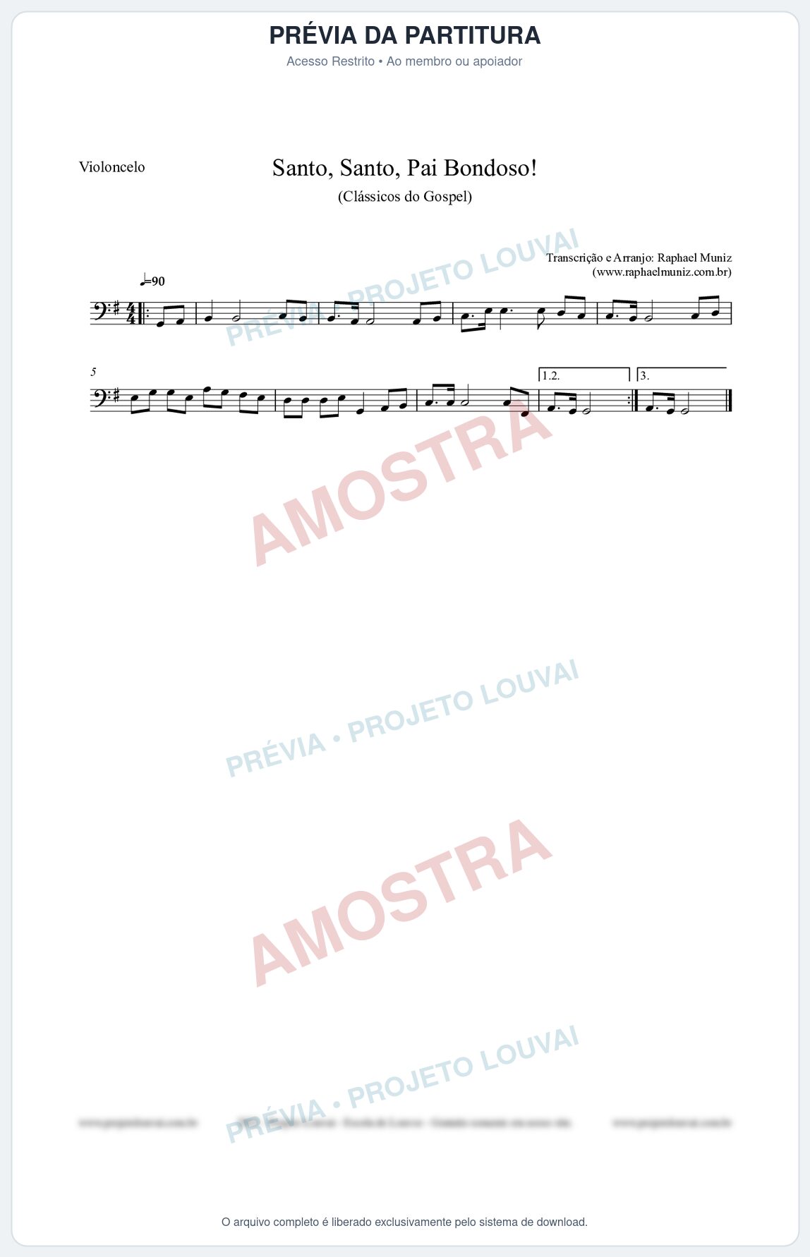 Prévia protegida da primeira página da partitura Partitura para Violoncelo - Santo, Santo, Pai Bondoso! - HCC nº4 - Clássicos do Gospel