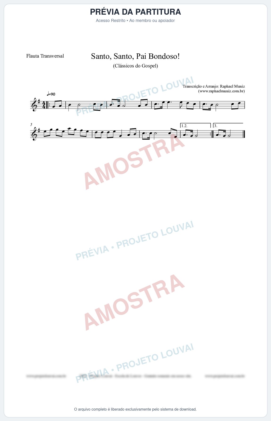 Prévia protegida da primeira página da partitura Partitura para Flauta Transversal - Santo, Santo, Pai Bondoso! - HCC nº4 - Clássicos do Gospel