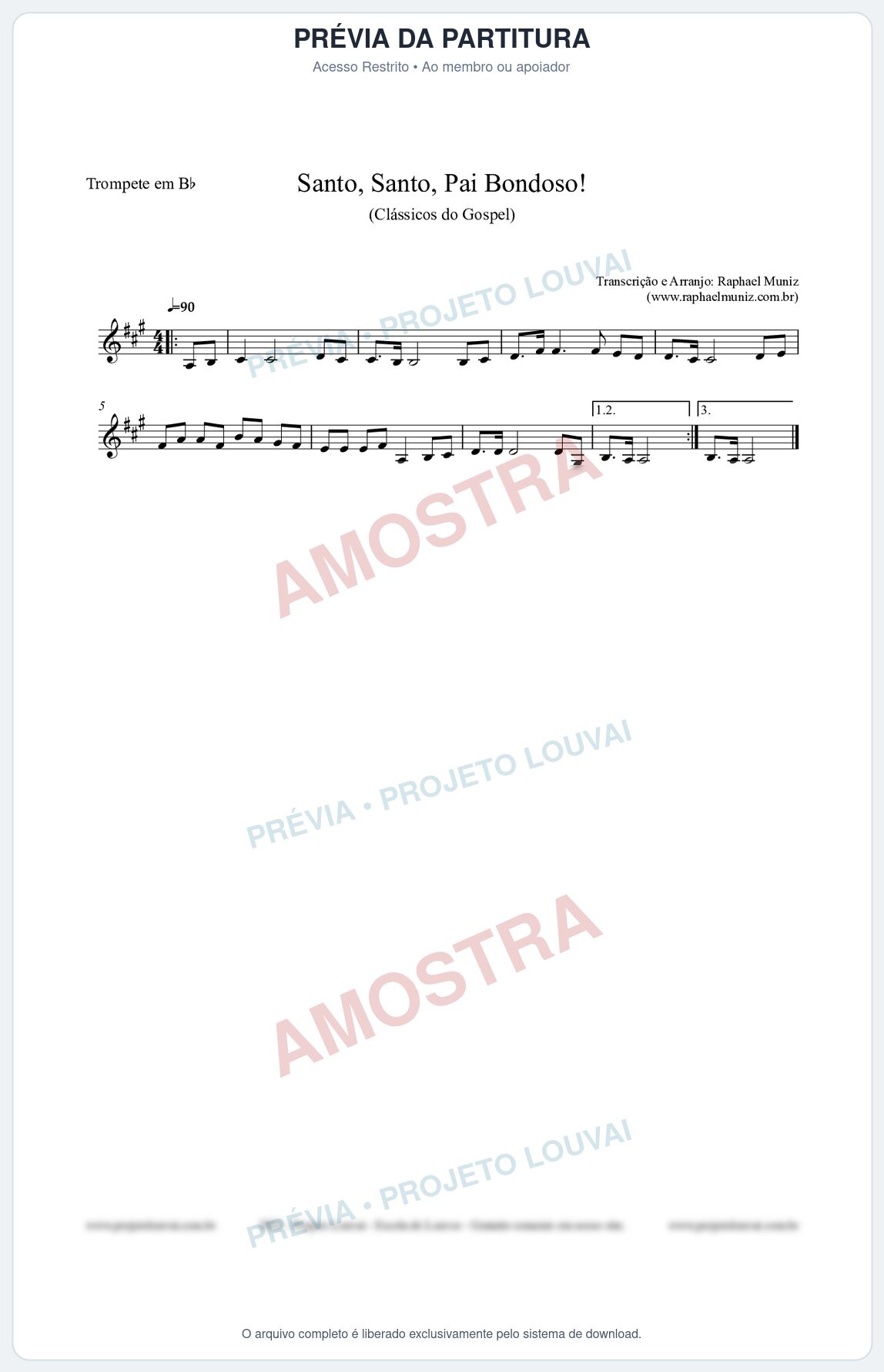 Prévia protegida da primeira página da partitura Partitura para Trompete em Bb - Santo, Santo, Pai Bondoso! - HCC nº4 - Clássicos do Gospel