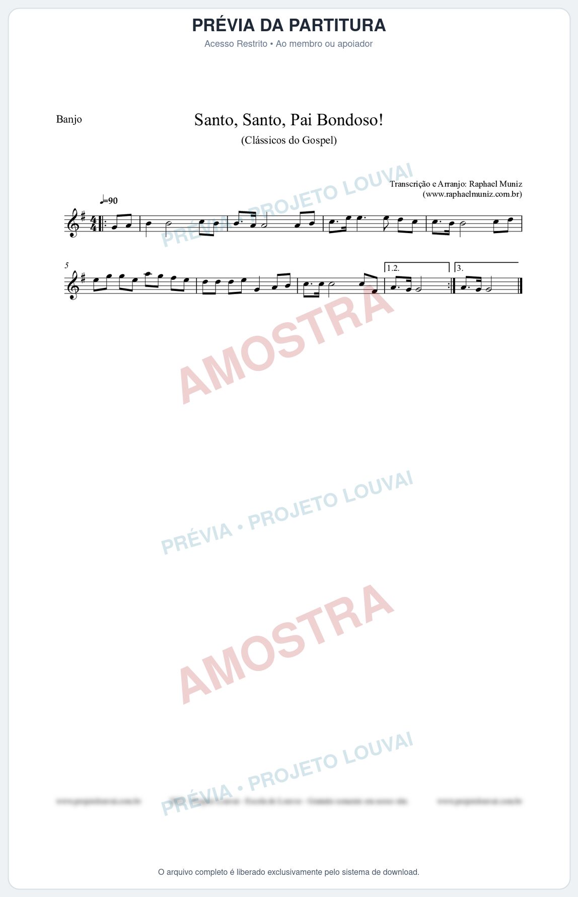 Prévia protegida da primeira página da partitura Partitura para Banjo - Santo, Santo, Pai Bondoso! - HCC nº4 - Clássicos do Gospel