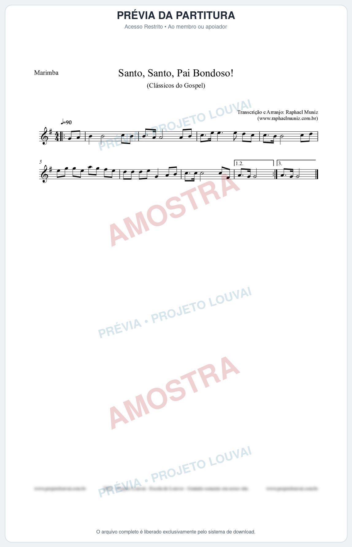 Prévia protegida da primeira página da partitura Partitura para Marimba - Santo, Santo, Pai Bondoso! - HCC nº4 - Clássicos do Gospel