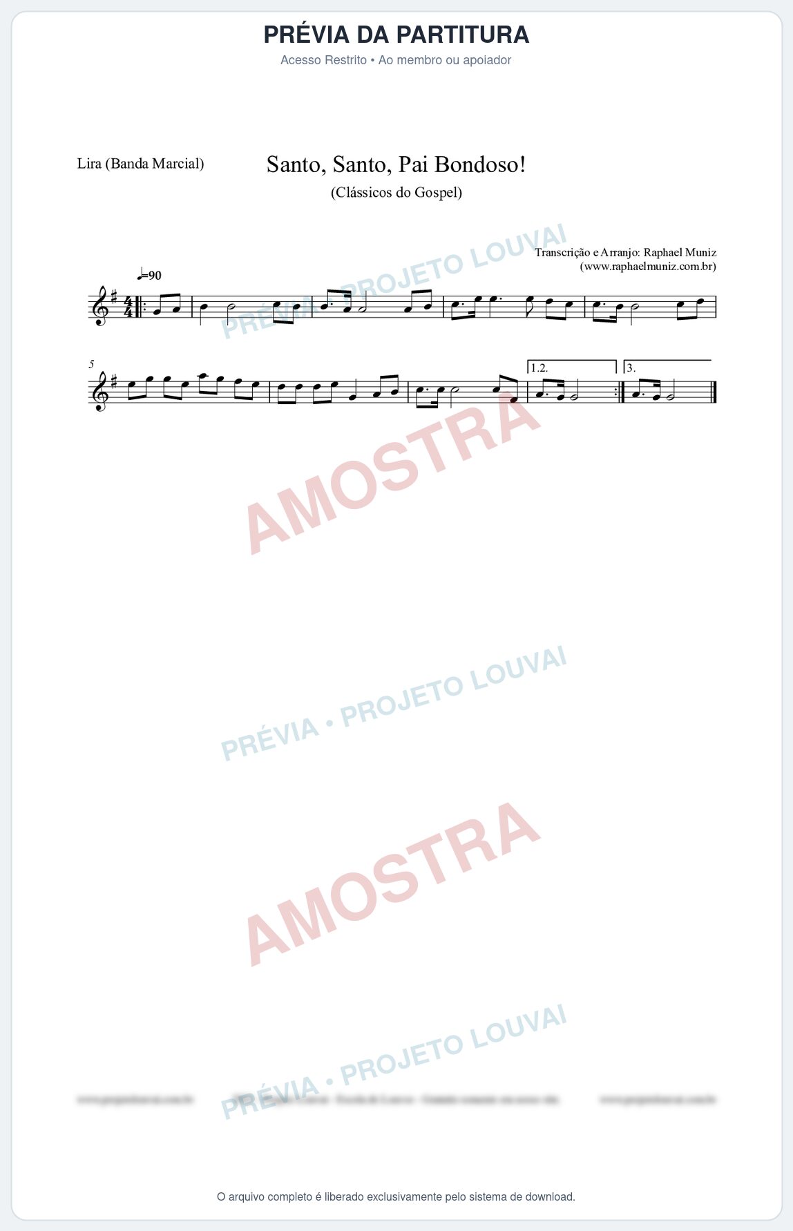 Prévia protegida da primeira página da partitura Partitura para Lira (Banda Marcial) - Santo, Santo, Pai Bondoso! - HCC nº4 - Clássicos do Gospel