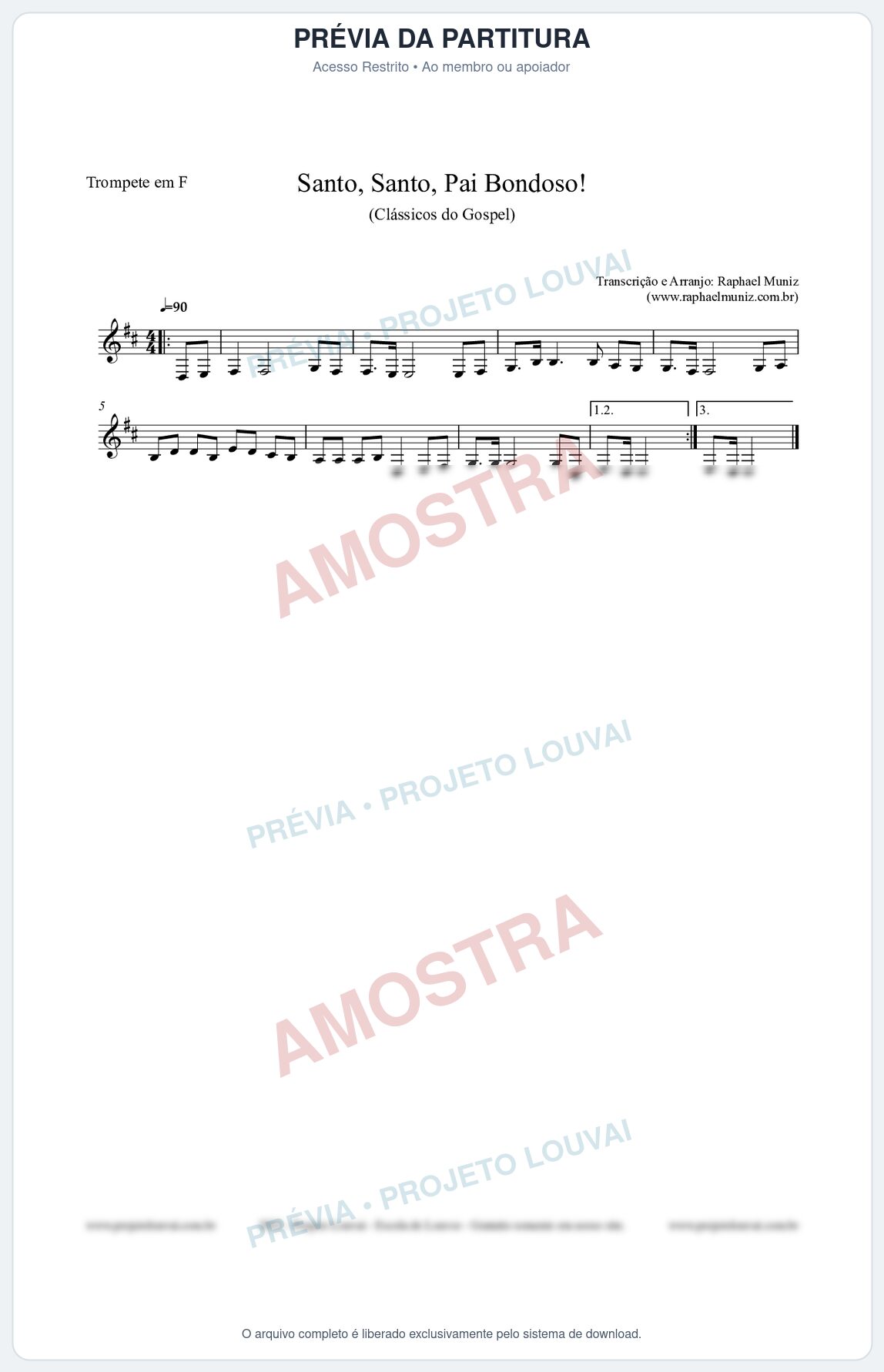 Prévia protegida da primeira página da partitura Partitura para Trompete em F - Santo, Santo, Pai Bondoso! - HCC nº4 - Clássicos do Gospel