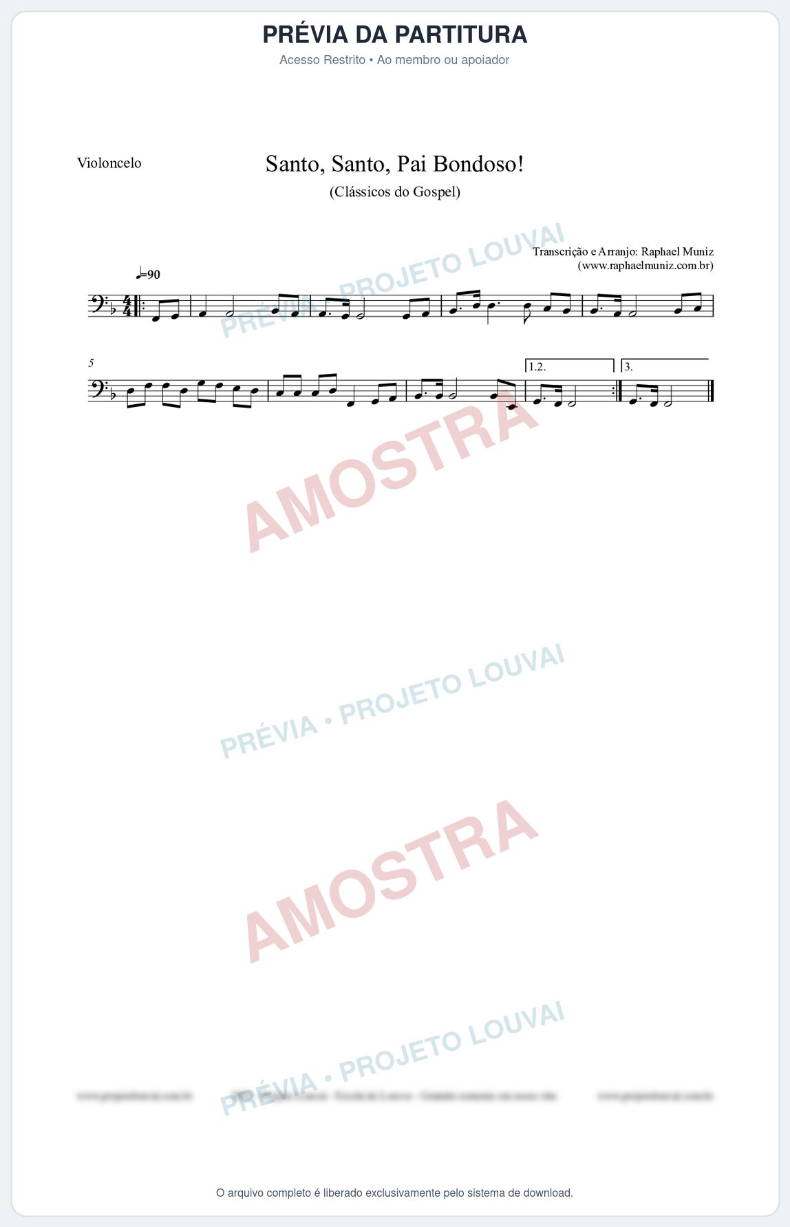 Prévia protegida da primeira página da partitura Partitura para Violoncelo - Santo, Santo, Pai Bondoso! - HCC nº4 - Clássicos do Gospel