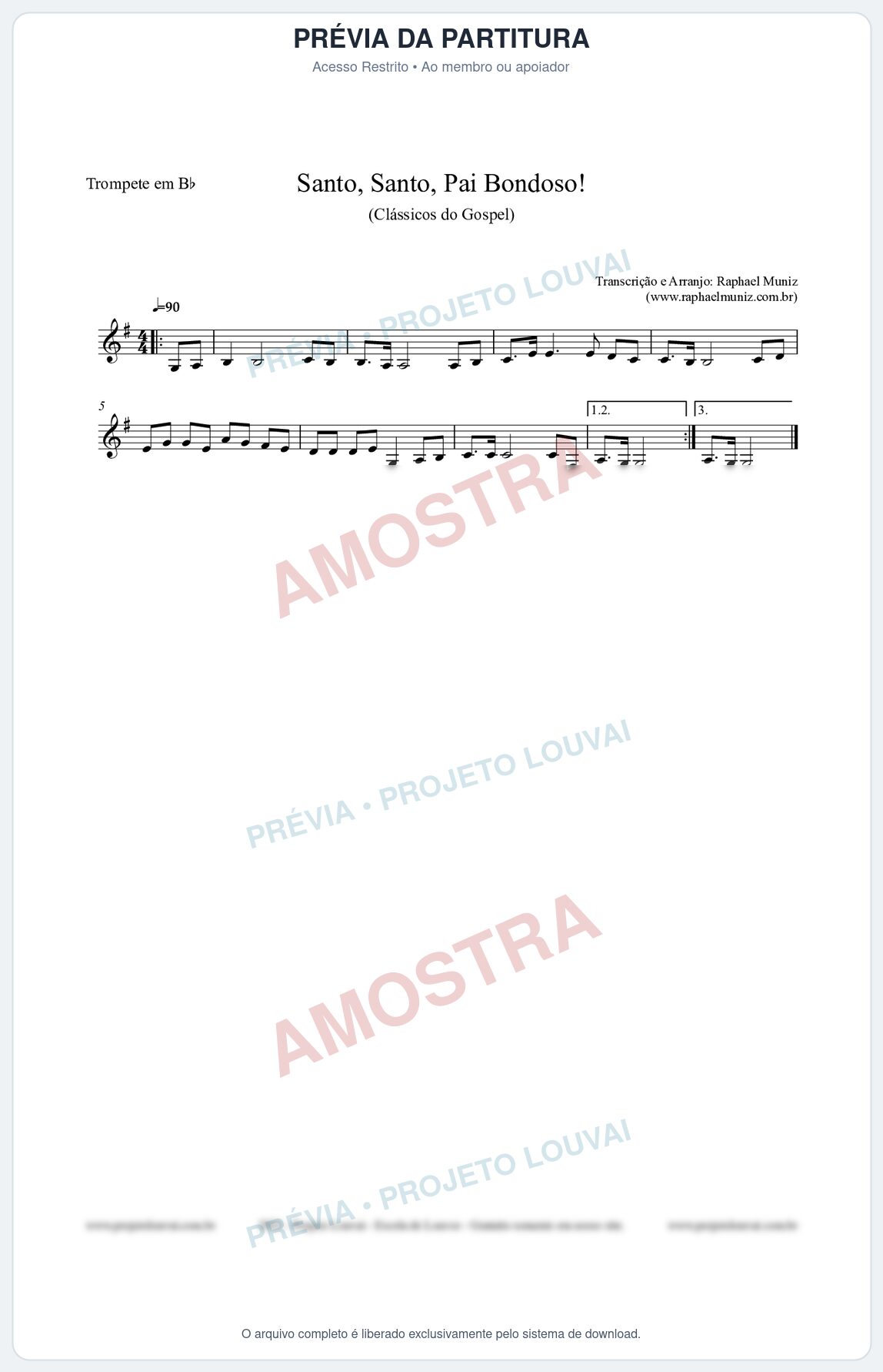 Prévia protegida da primeira página da partitura Partitura para Trompete em Bb - Santo, Santo, Pai Bondoso! - HCC nº4 - Clássicos do Gospel
