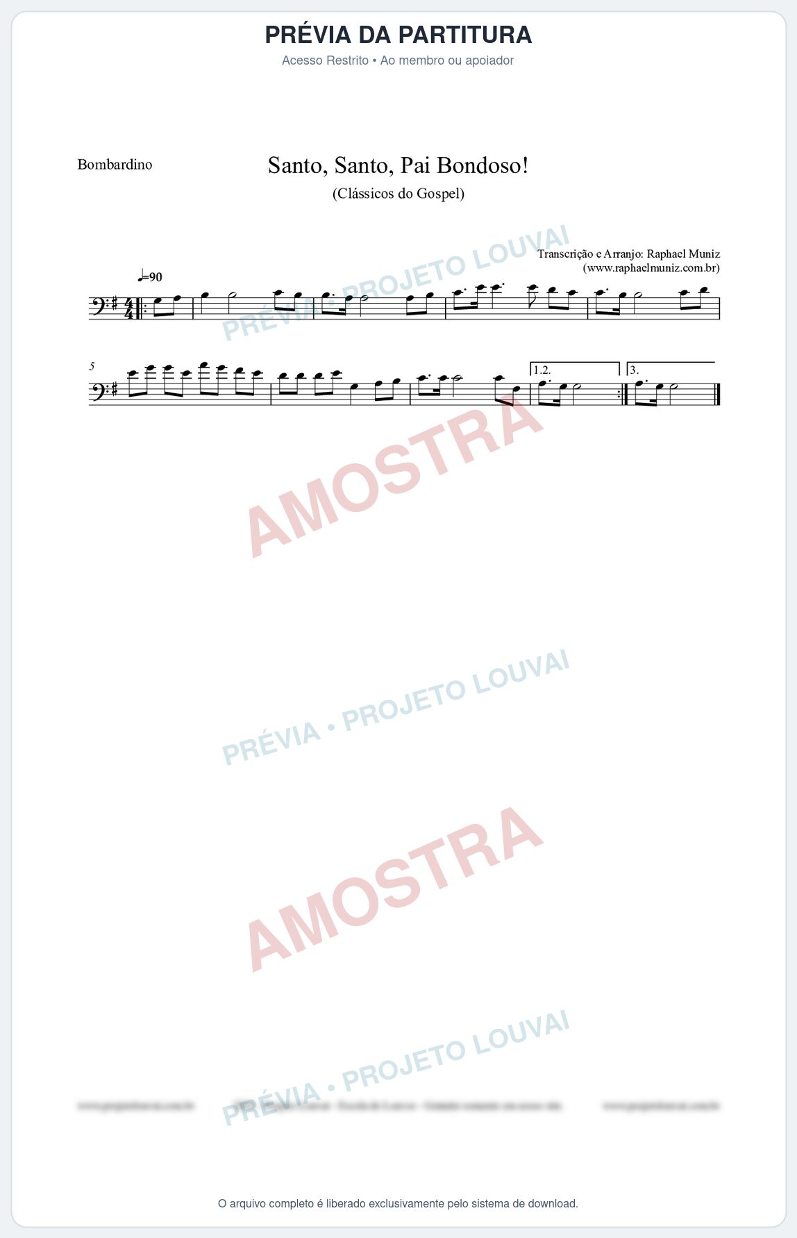 Prévia protegida da primeira página da partitura Partitura para Bombardino - Santo, Santo, Pai Bondoso! - HCC nº4 - Clássicos do Gospel