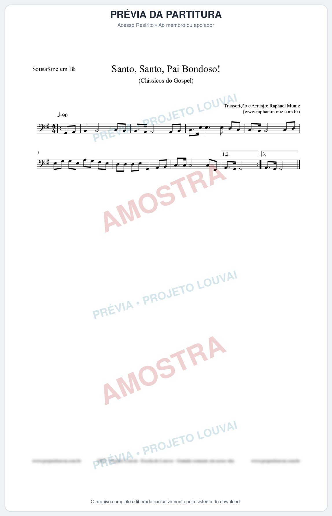 Prévia protegida da primeira página da partitura Partitura para Sousafone em Bb - Santo, Santo, Pai Bondoso! - HCC nº4 - Clássicos do Gospel