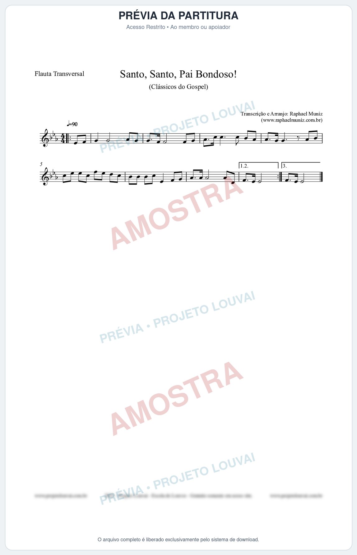 Prévia protegida da primeira página da partitura Partitura para Flauta Transversal - Santo, Santo, Pai Bondoso! - HCC nº4 - Clássicos do Gospel