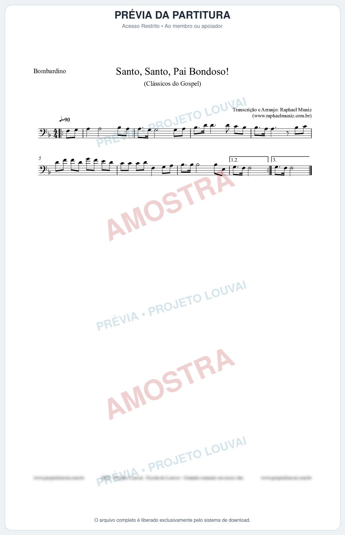 Prévia protegida da primeira página da partitura Partitura para Bombardino - Santo, Santo, Pai Bondoso! - HCC nº4 - Clássicos do Gospel