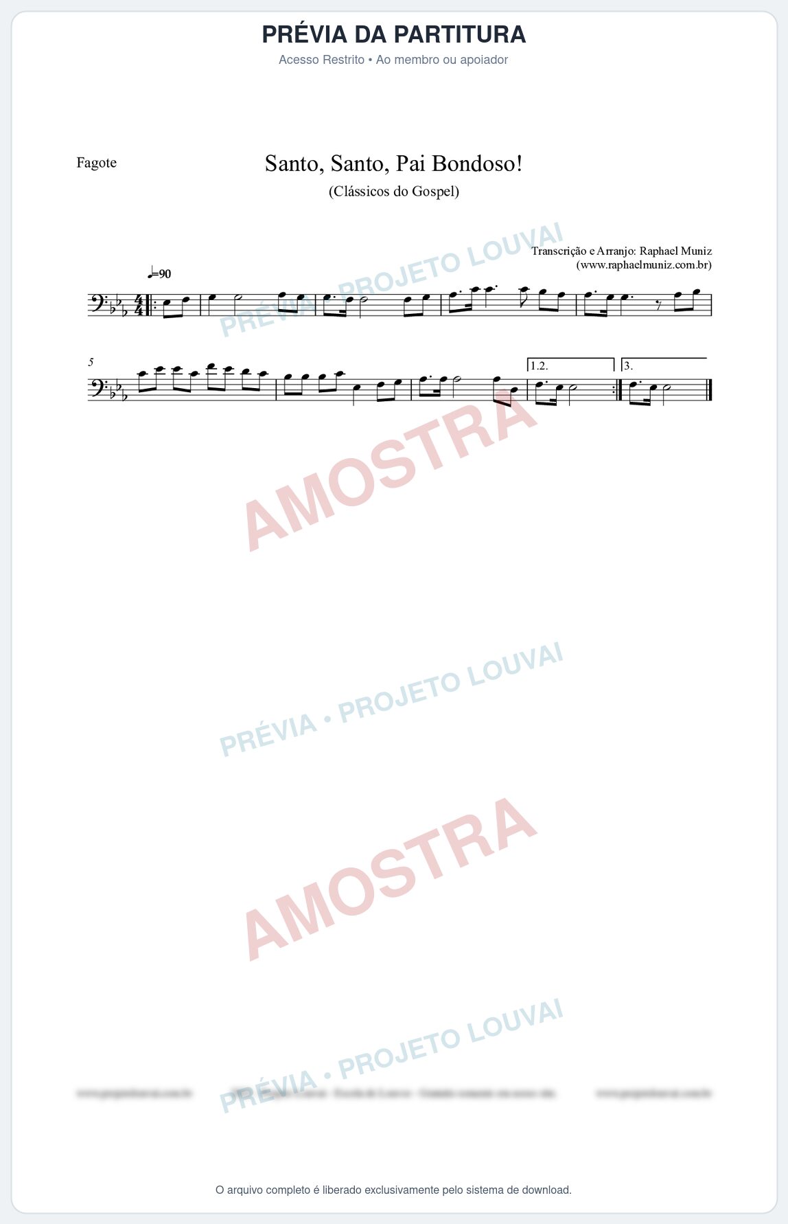 Prévia protegida da primeira página da partitura Partitura para Fagote - Santo, Santo, Pai Bondoso! - HCC nº4 - Clássicos do Gospel