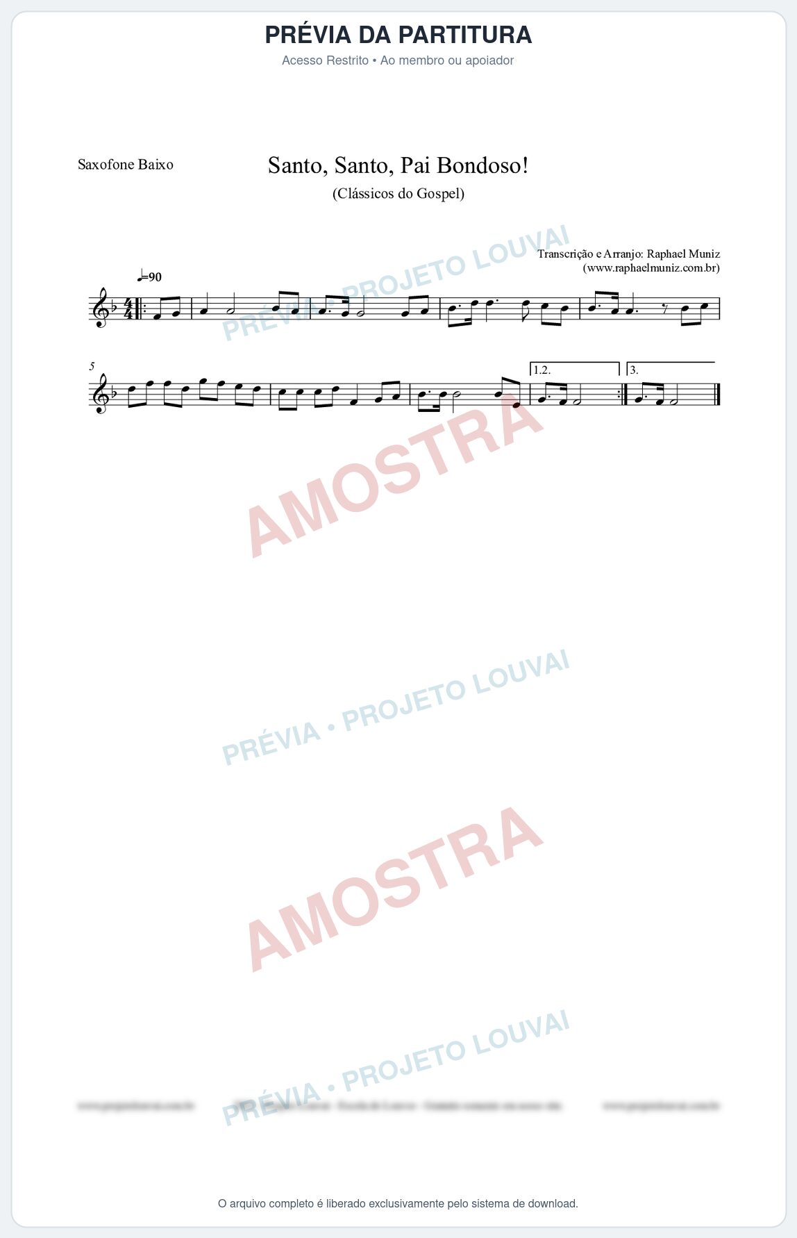 Prévia protegida da primeira página da partitura Partitura para Saxofone Baixo - Santo, Santo, Pai Bondoso! - HCC nº4 - Clássicos do Gospel