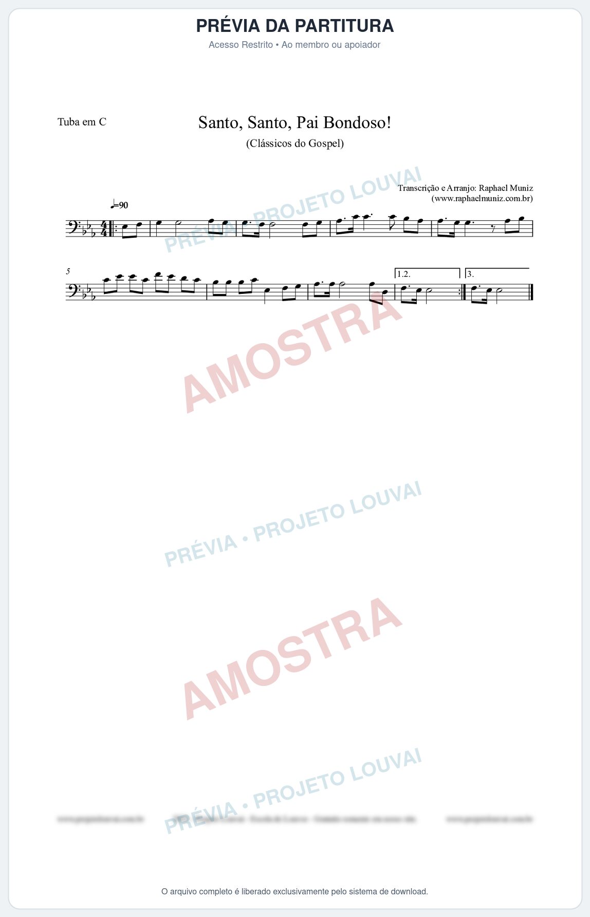 Prévia protegida da primeira página da partitura Partitura para Tuba em C - Santo, Santo, Pai Bondoso! - HCC nº4 - Clássicos do Gospel