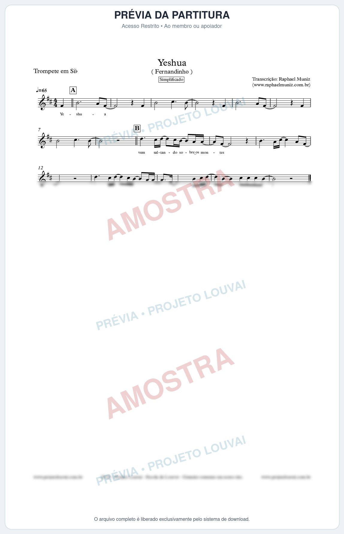 Prévia protegida da primeira página da partitura Partitura para Trompete - Yeshua (Simplificado) - Fernandinho