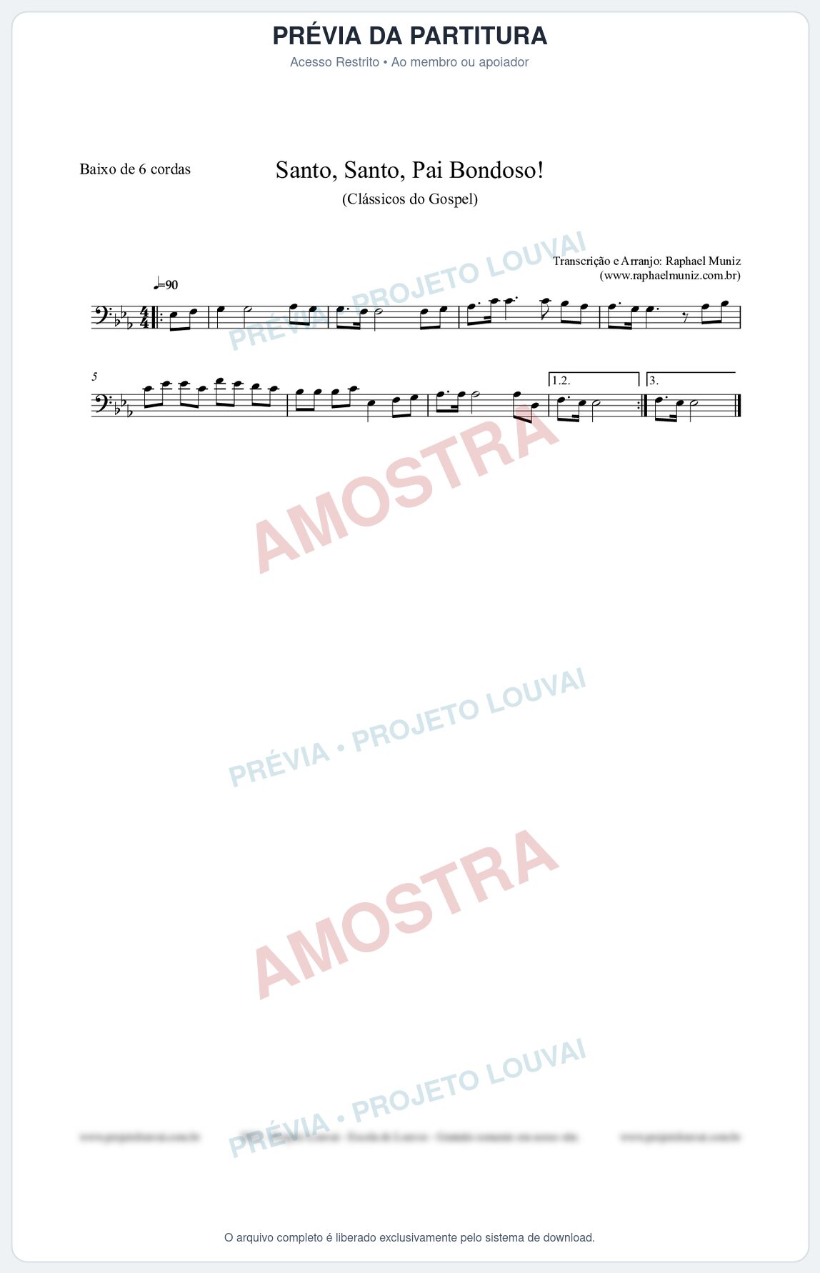 Prévia protegida da primeira página da partitura Partitura para Baixo de 6 cordas - Santo, Santo, Pai Bondoso! - HCC nº4 - Clássicos do Gospel