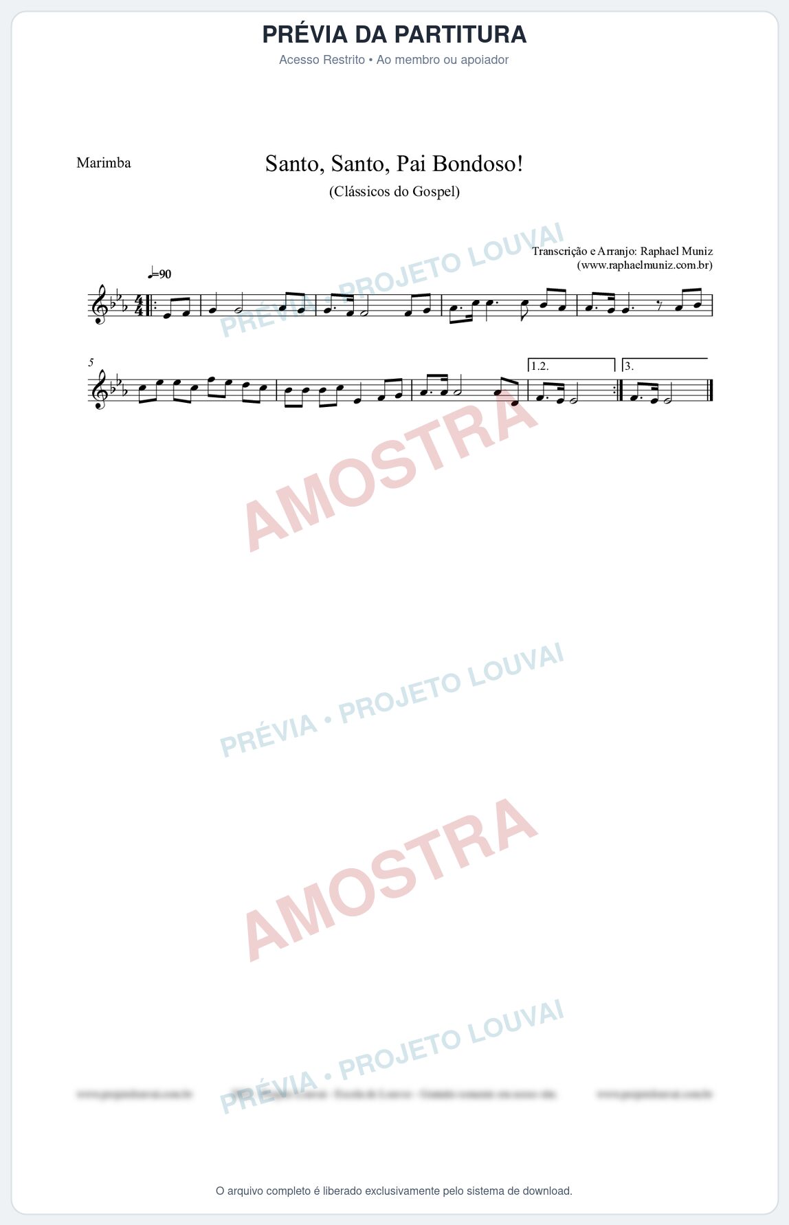 Prévia protegida da primeira página da partitura Partitura para Marimba - Santo, Santo, Pai Bondoso! - HCC nº4 - Clássicos do Gospel