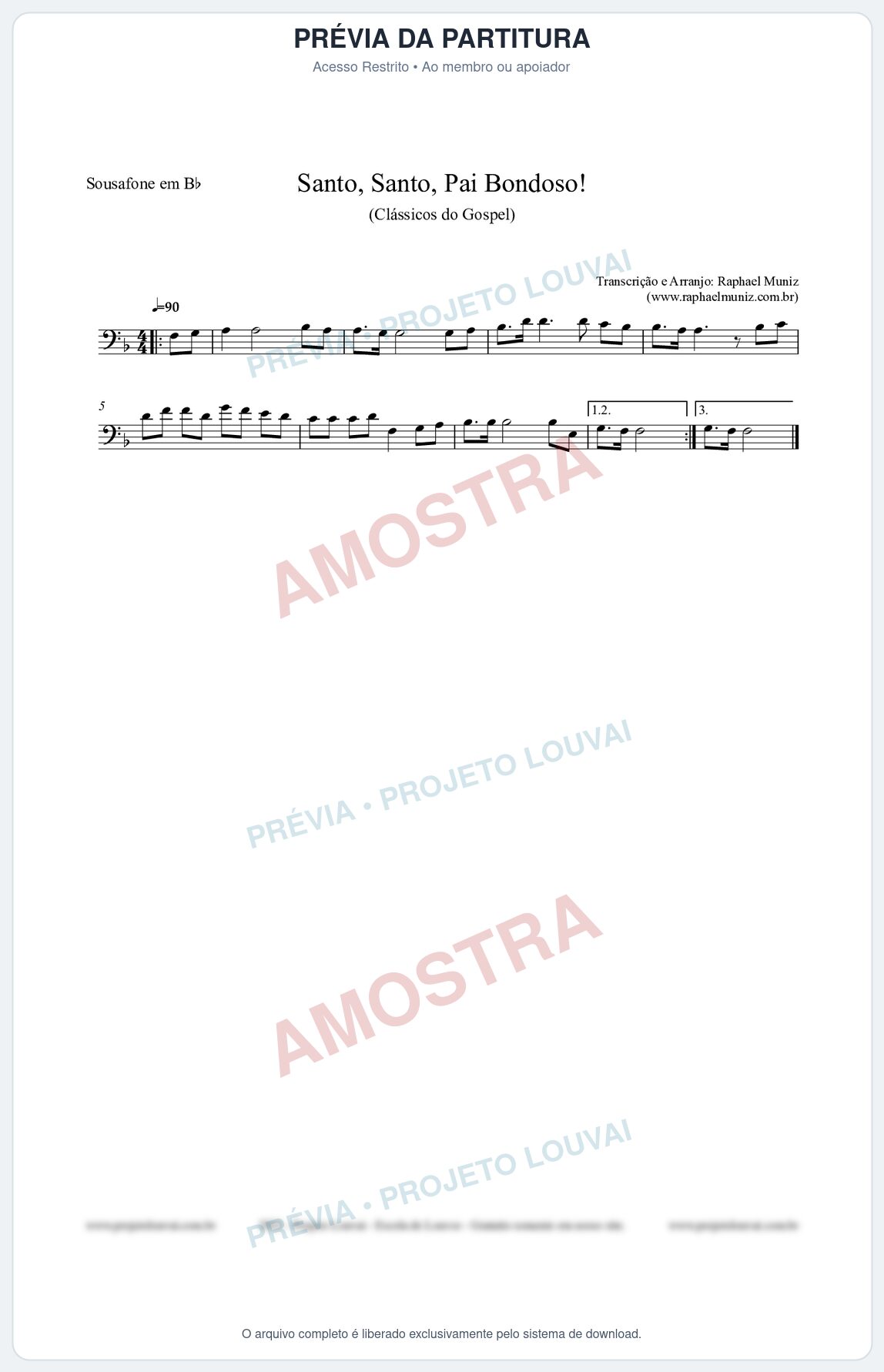 Prévia protegida da primeira página da partitura Partitura para Sousafone em Bb - Santo, Santo, Pai Bondoso! - HCC nº4 - Clássicos do Gospel