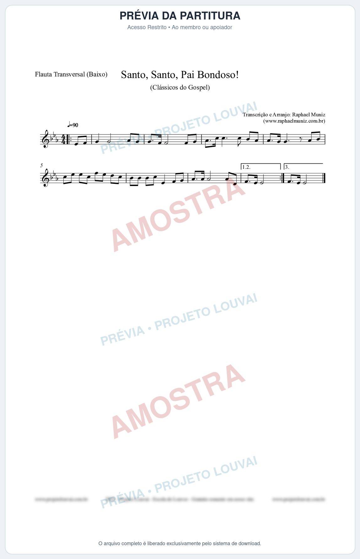 Prévia protegida da primeira página da partitura Partitura para Flauta Transversal (Baixo) - Santo, Santo, Pai Bondoso! - HCC nº4 - Clássicos do Gospel