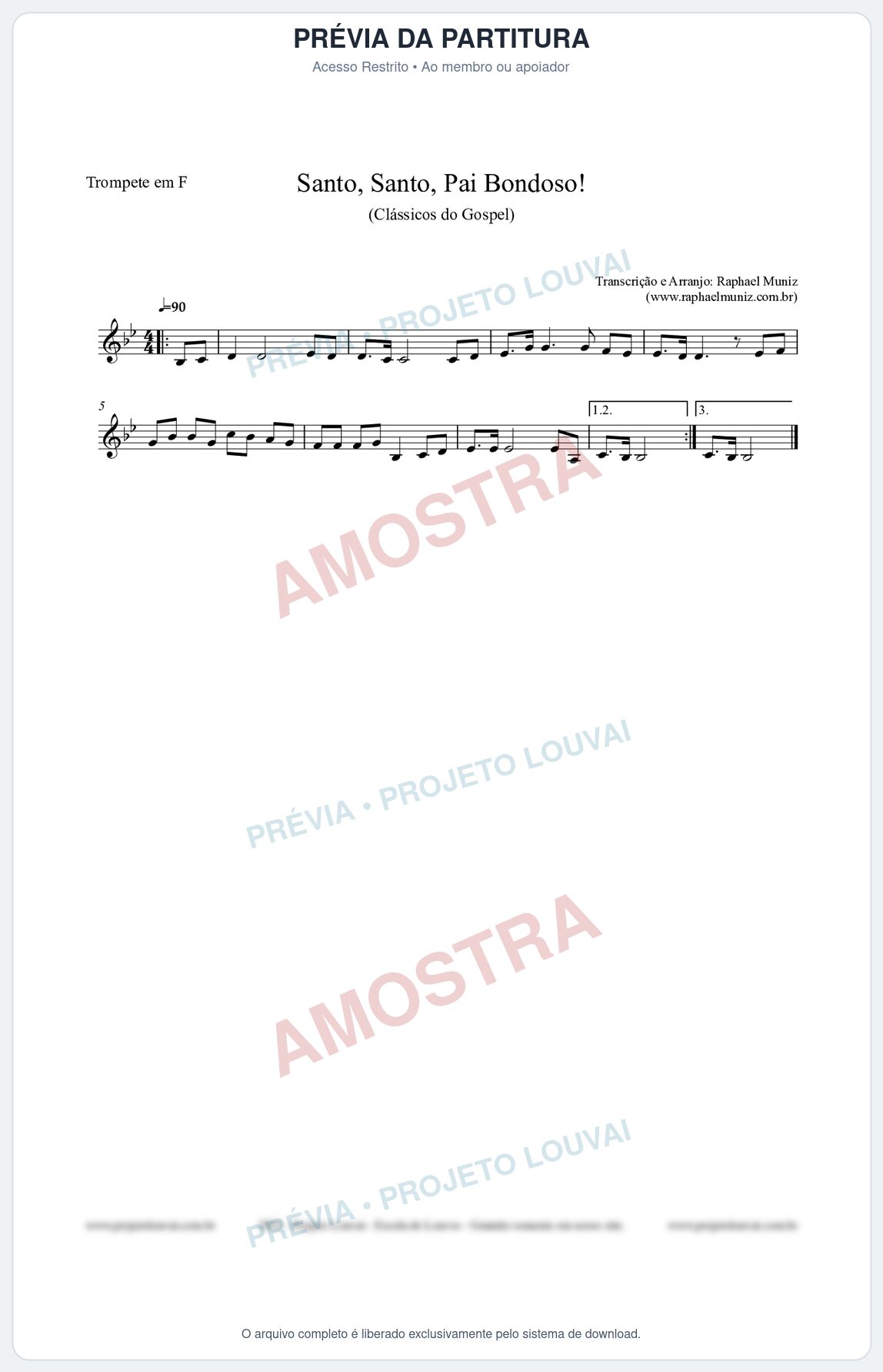 Prévia protegida da primeira página da partitura Partitura para Trompete em F - Santo, Santo, Pai Bondoso! - HCC nº4 - Clássicos do Gospel