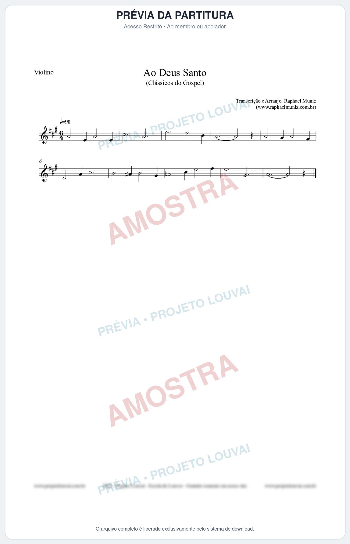 Prévia protegida da primeira página da partitura Partitura para Violino - Ao Deus Santo - CC nº4 - Clássicos do Gospel