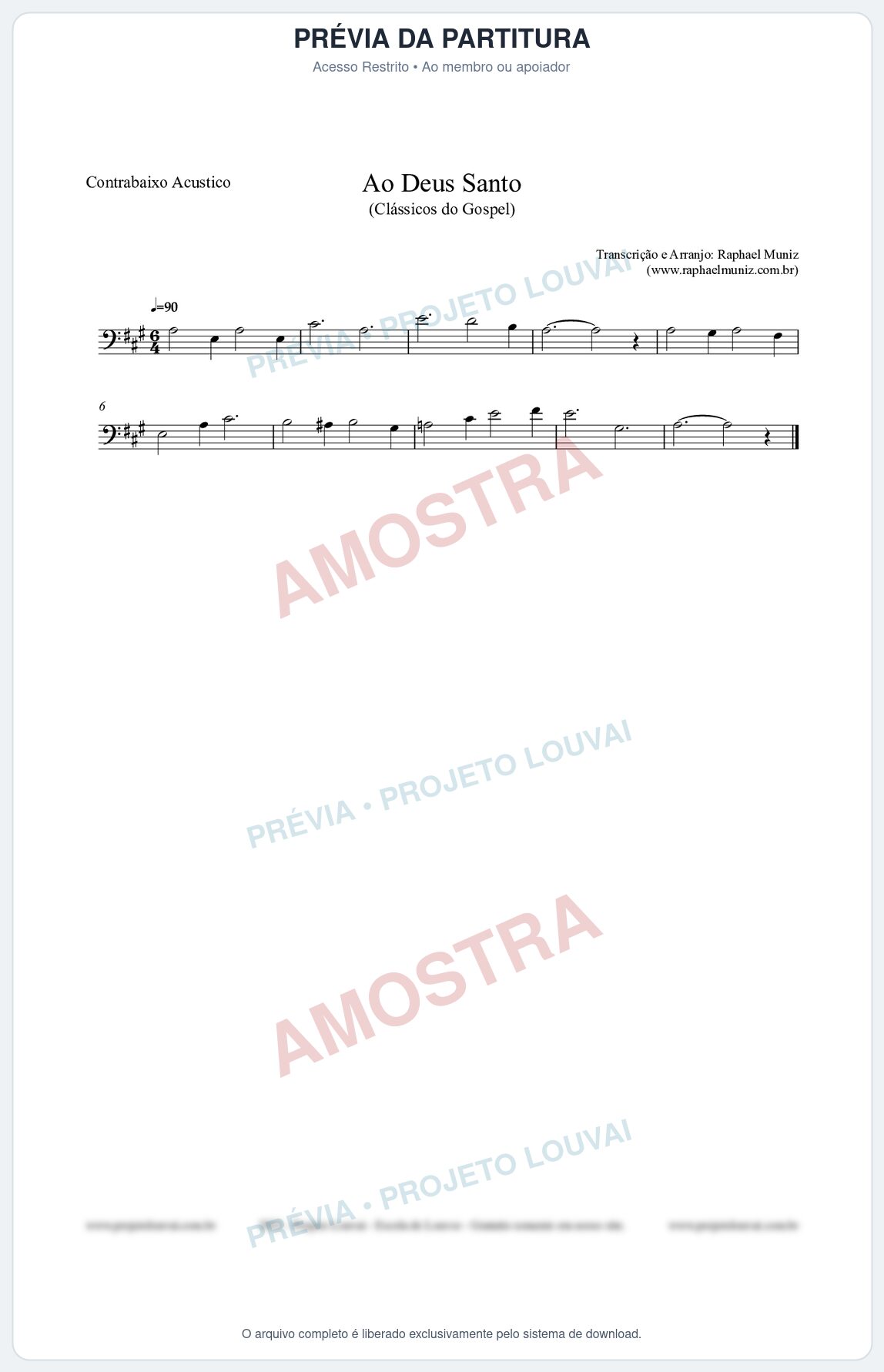 Prévia protegida da primeira página da partitura Partitura para Contrabaixo Acústico - Ao Deus Santo - CC nº4 - Clássicos do Gospel