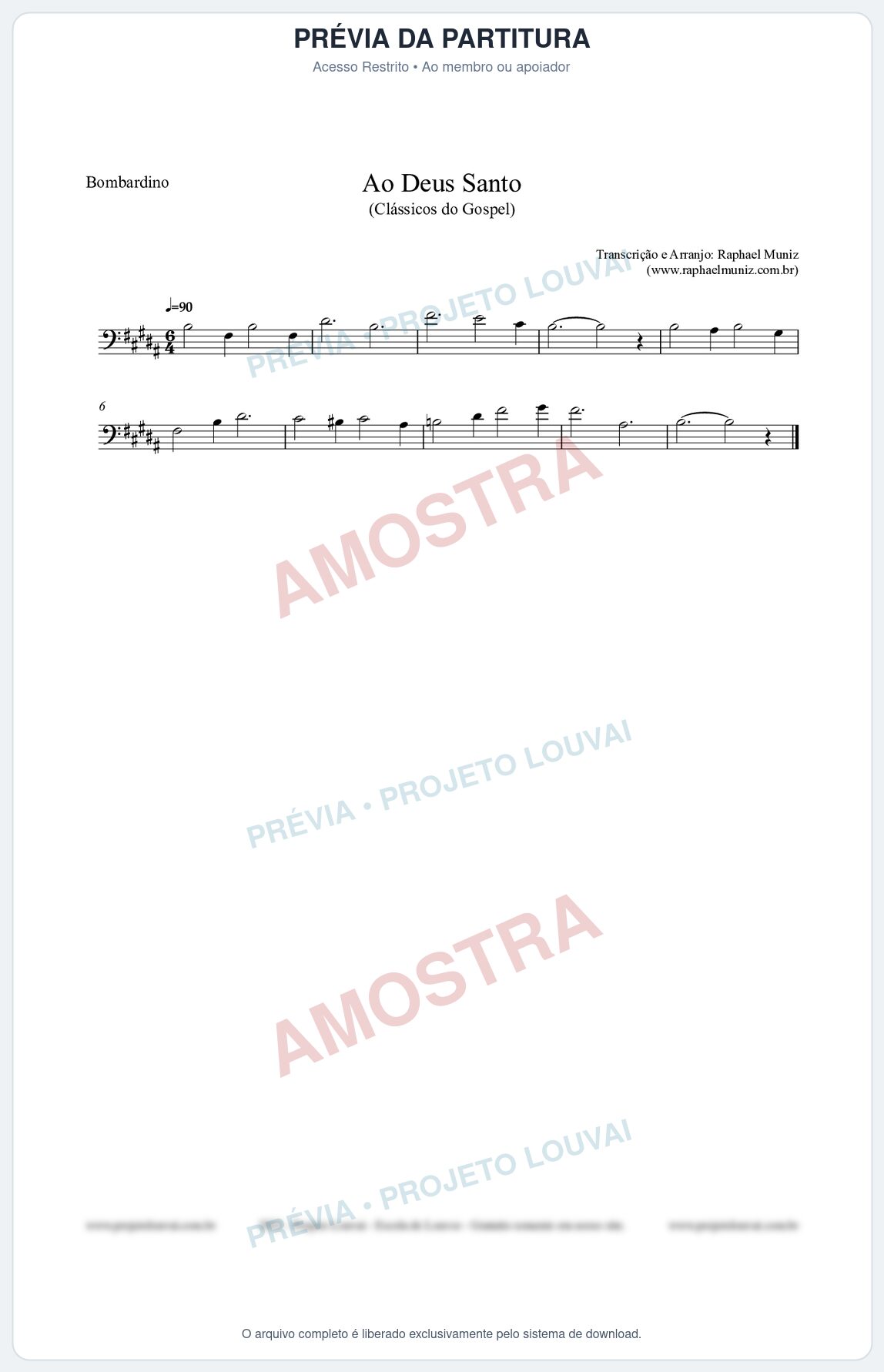 Prévia protegida da primeira página da partitura Partitura para Bombardino - Ao Deus Santo - CC nº4 - Clássicos do Gospel