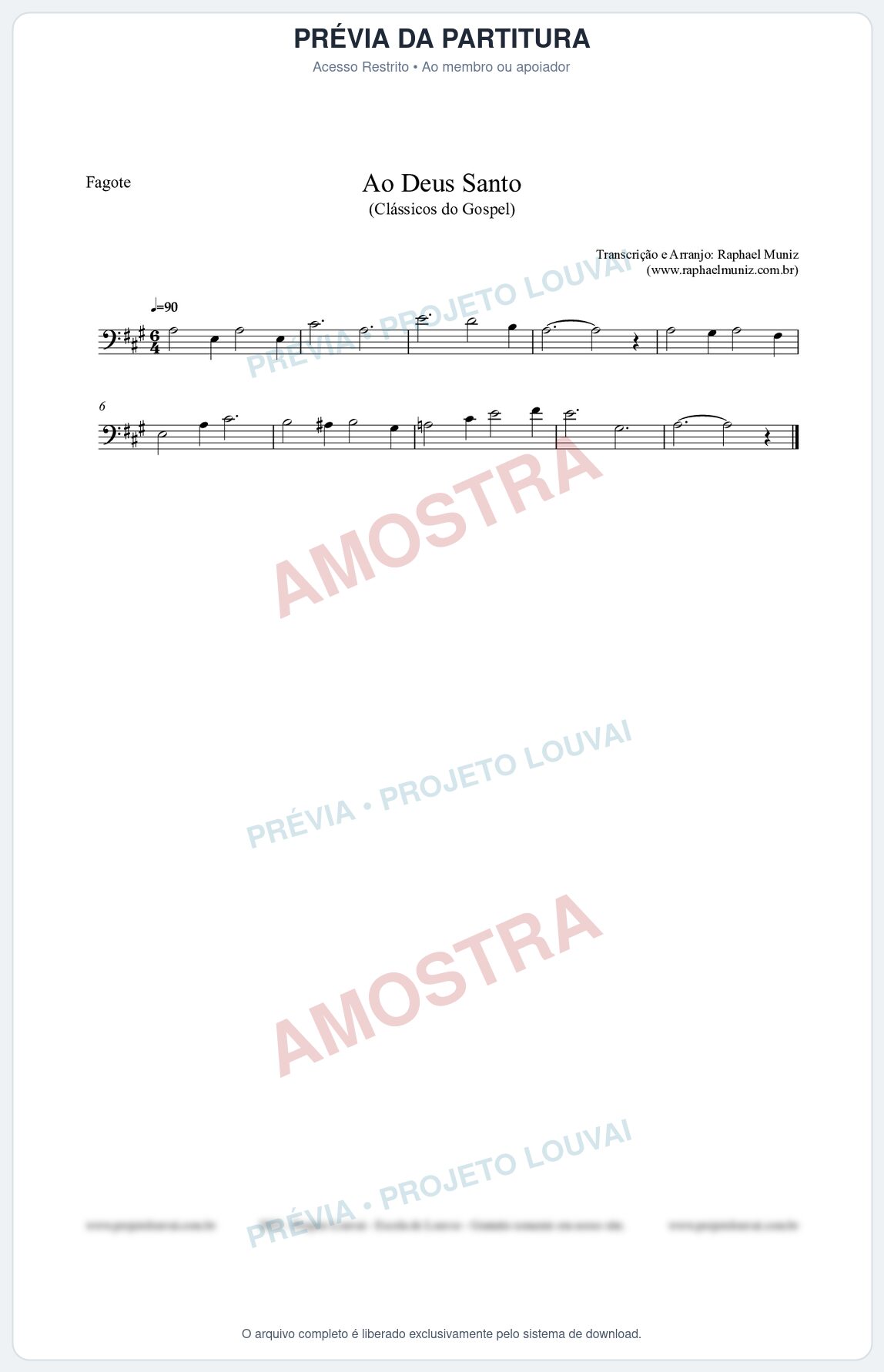 Prévia protegida da primeira página da partitura Partitura para Fagote - Ao Deus Santo - CC nº4 - Clássicos do Gospel