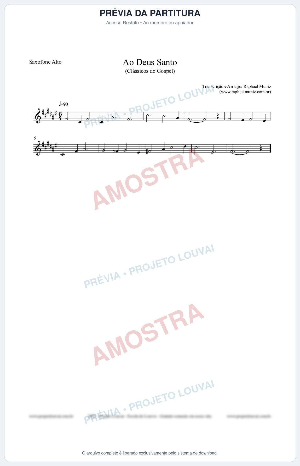 Prévia protegida da primeira página da partitura Partitura para Saxofone Alto - Ao Deus Santo - CC nº4 - Clássicos do Gospel