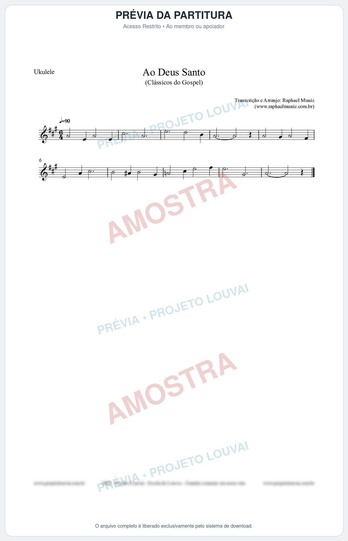 Prévia protegida da primeira página da partitura Partitura para Ukulele - Ao Deus Santo - CC nº4 - Clássicos do Gospel