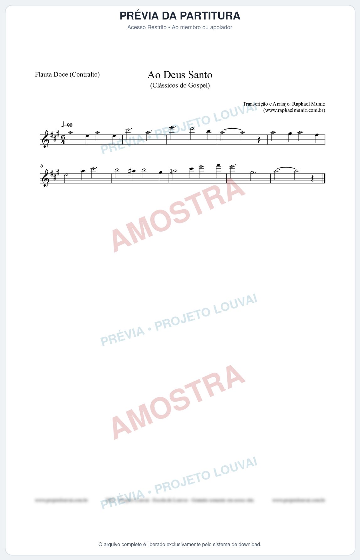 Prévia protegida da primeira página da partitura Partitura para Flauta Doce (Contralto) - Ao Deus Santo - CC nº4 - Clássicos do Gospel