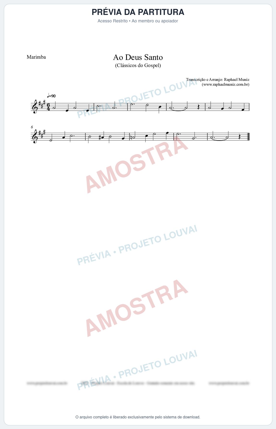 Prévia protegida da primeira página da partitura Partitura para Marimba - Ao Deus Santo - CC nº4 - Clássicos do Gospel