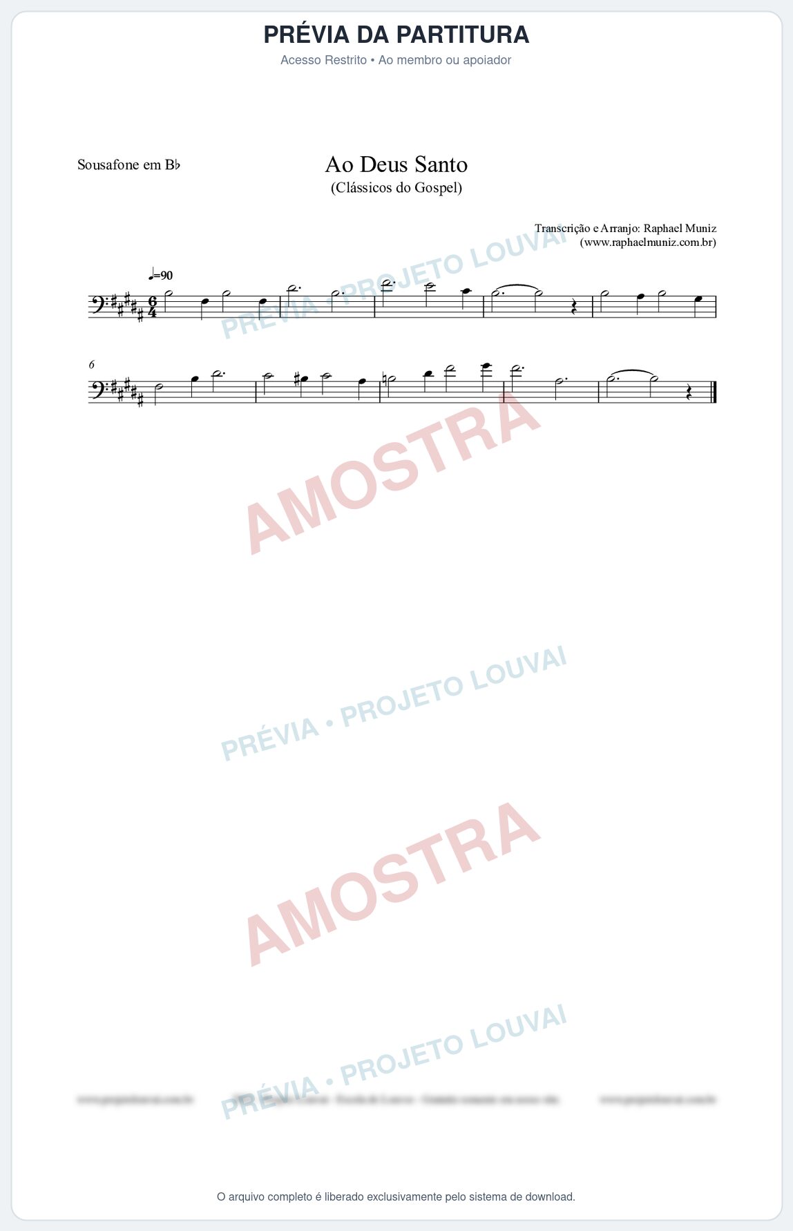 Prévia protegida da primeira página da partitura Partitura para Sousafone em Bb - Ao Deus Santo - CC nº4 - Clássicos do Gospel